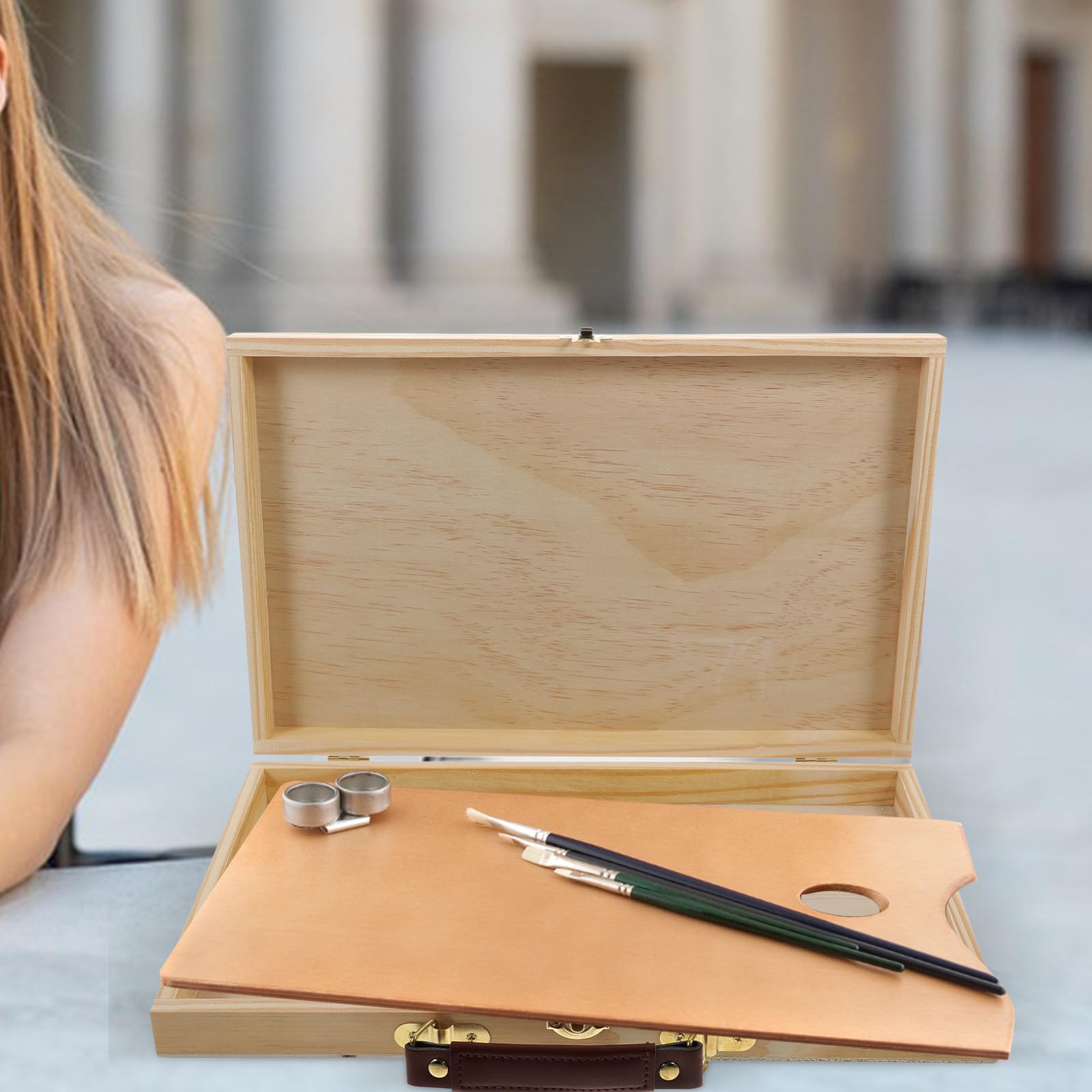 SOLUSTRE Scatola Porta Colori in Legno Portatile e Robusta Maniglia, Valigetta Multifunzione per Uso Quotidiano e Organizzazione Artistica