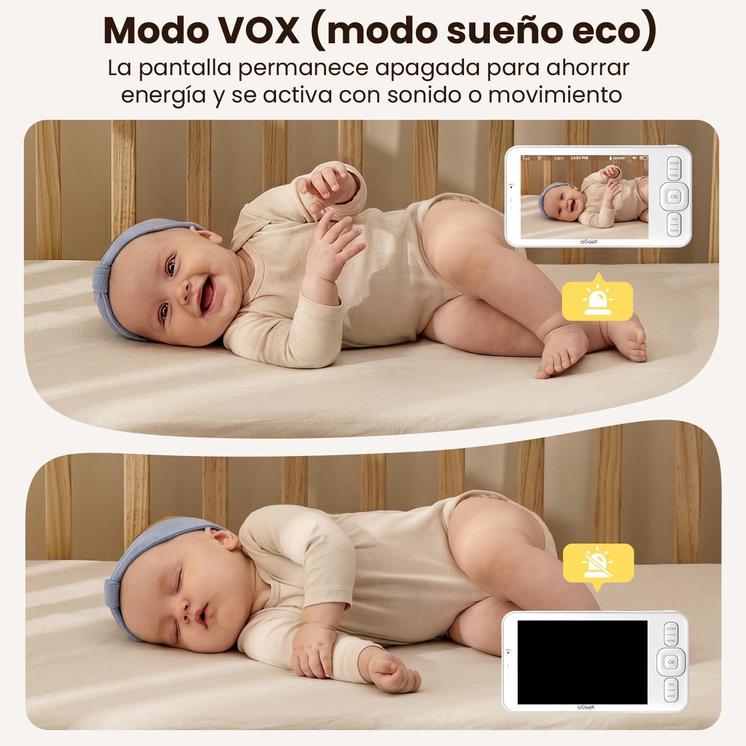 ieGeek Cámara Vigilancia Bebes con Soporte 5" 1080P, Baby Monitor con Detección Movimiento y Llanto, Audio Bidireccional, Visión Nocturna, Temperatura, Regalo Recién Nacidos