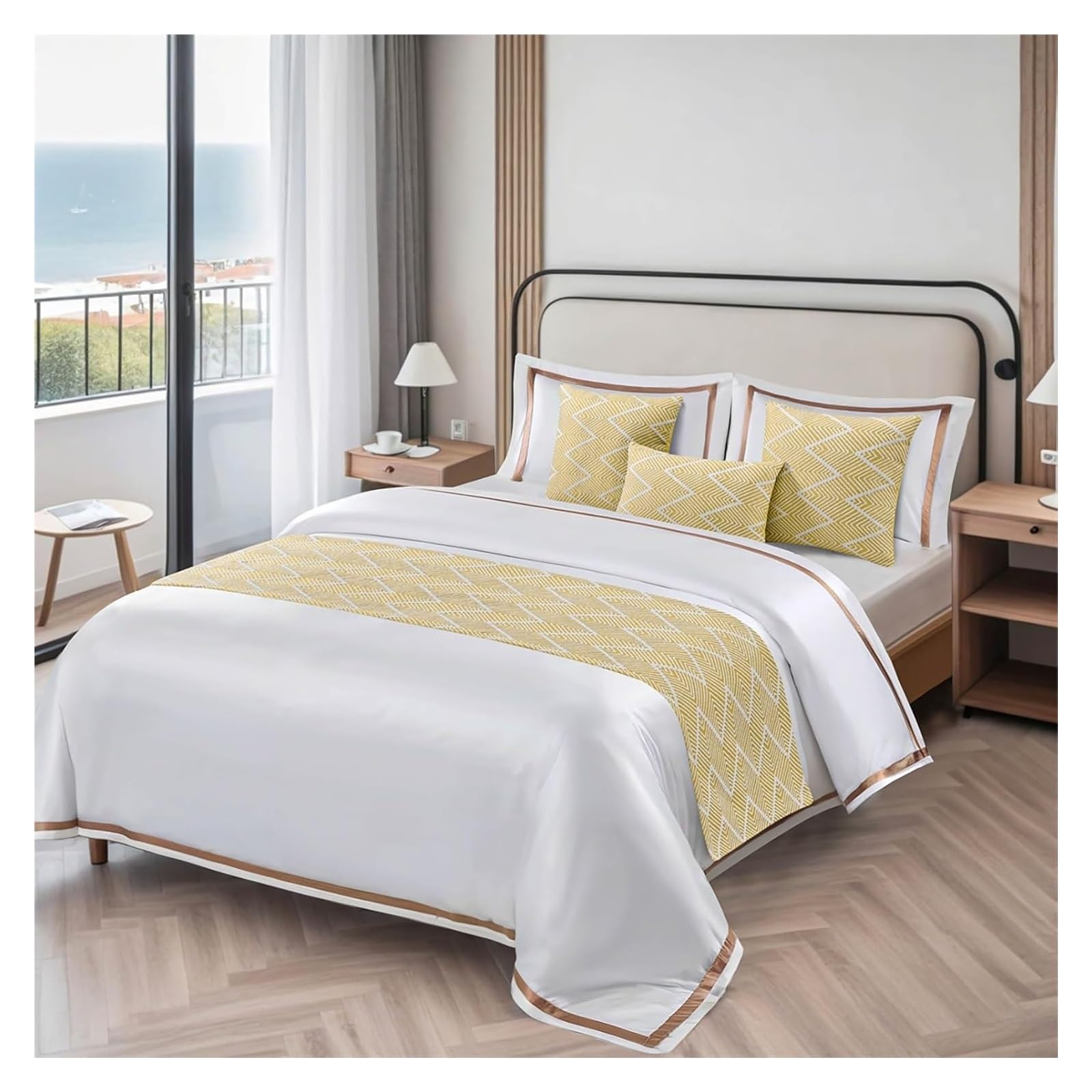 uoXHFdh Hotel Bed Runner Double-sided Jacquard Geometric Wave Cover, Wedding Room Bedroom Scarves Bedspreads(Unique Colour,45 * 210cm for 150cm Bed)
