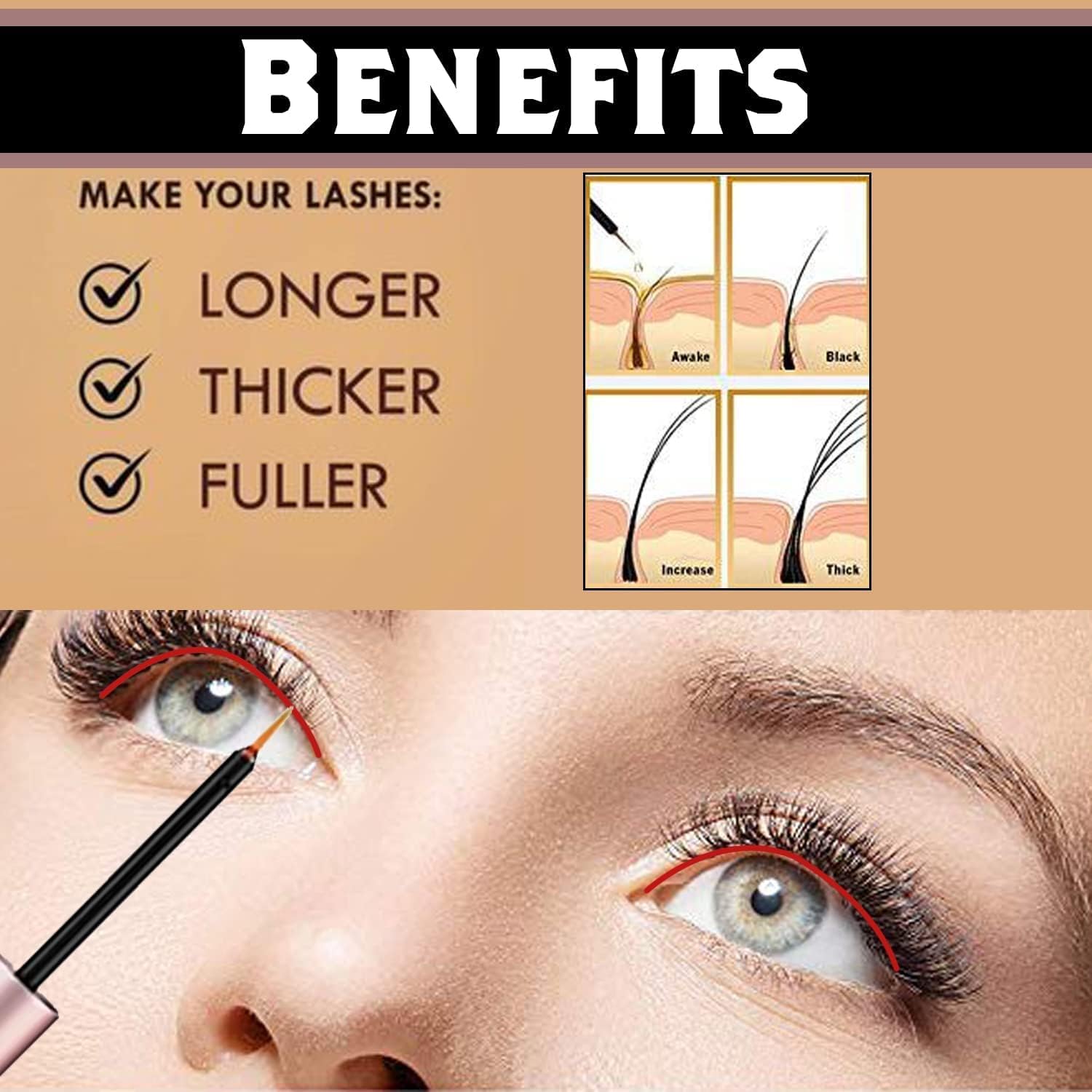 zalati Eyelash Growth Serum Rapid Growth Serum with Mascara Stick for Natural Eyelash Enhancing Tools - 8ml - Image 3