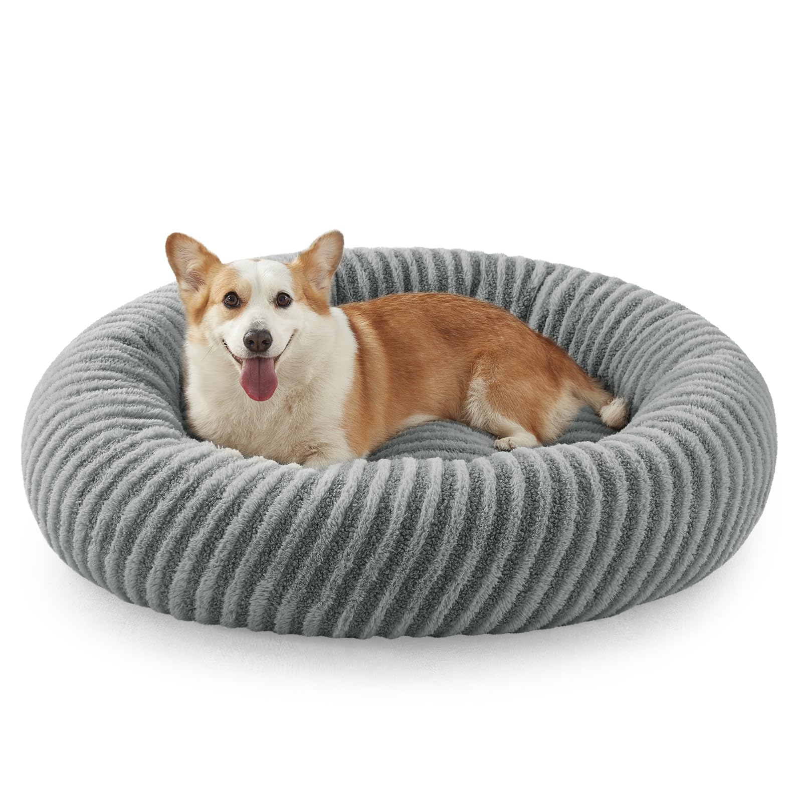 Pawk Small Dog Bed Donut Dog Bed, Calming Puppy Beds Machine Washable with Teddy Plush, Fit 20lbs Dachshund, 51x51x20cm