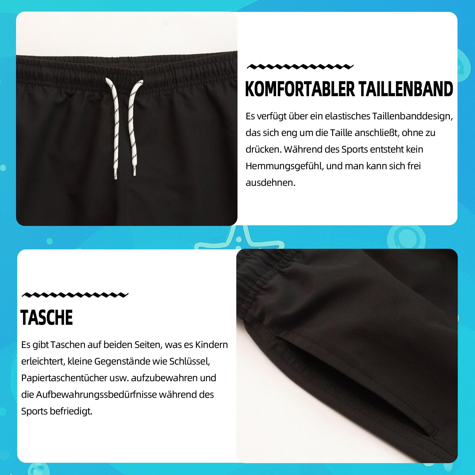 Hill & Sea Badehose Jungen Kinder Badeshorts Unisex Schnelltrocknend Boardshorts Atmungsaktiv Wasserabweisend Badeshorts mit Mesh-Futter Taschen und Verstellbarem Tunnelzug