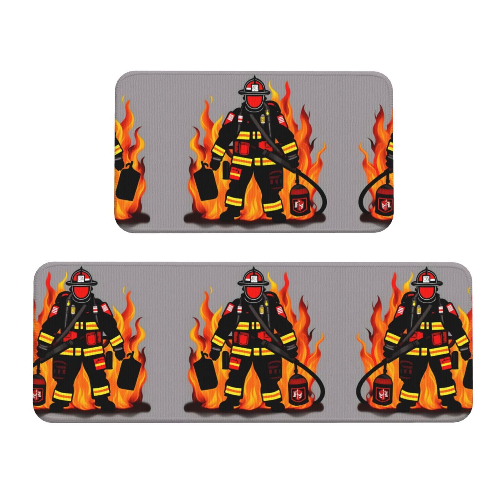 Tapis de cuisine antidérapants imprimé pompier pour un foyer chaleureux et sûr