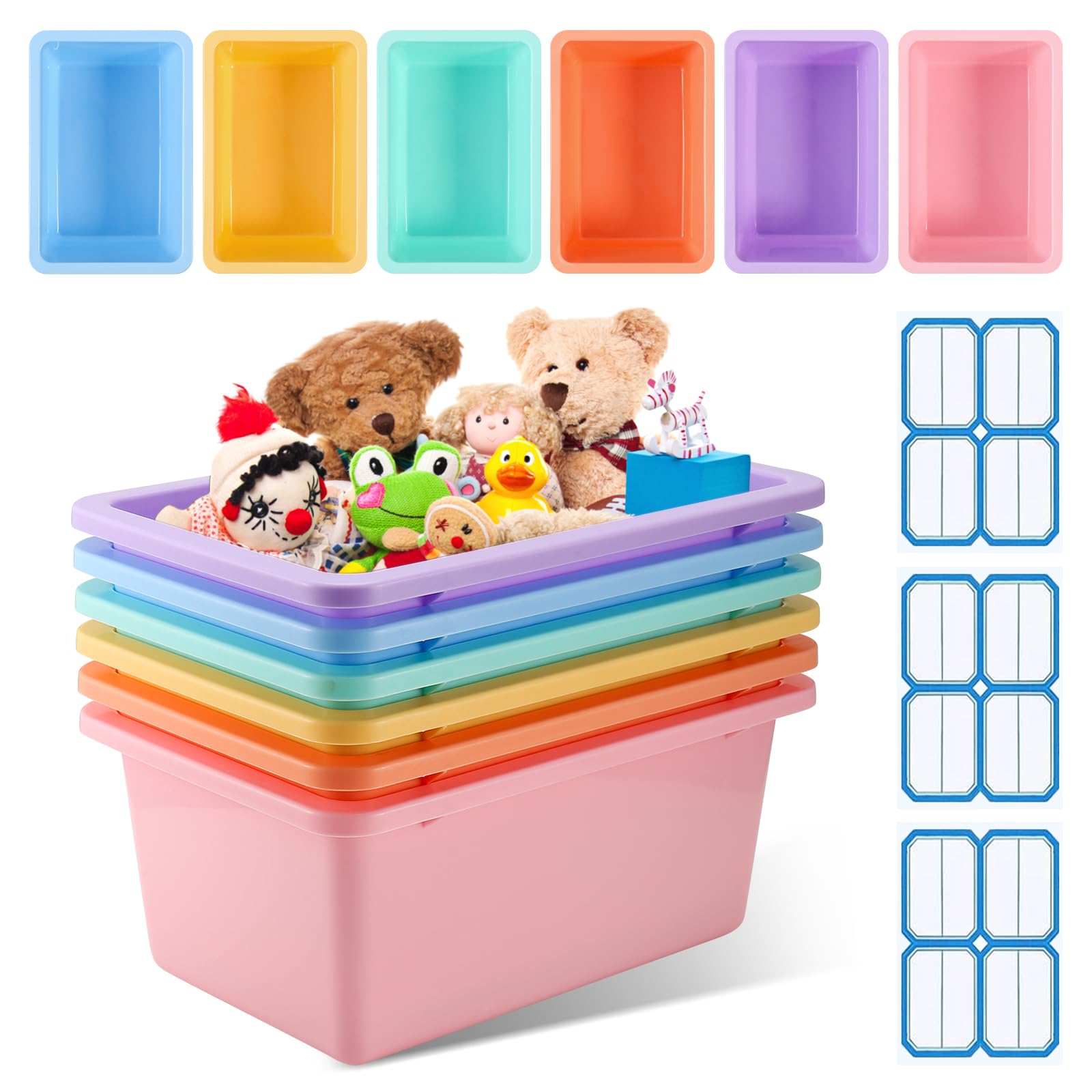 Giyofom 6 Pcs Plastic Storage Boxes, Multiple Colors Storage Baskets, Storage Boxes for Classroom, , Bathroom, Kitchen, Cupboard, Toy, Home Tidy Open Storage Bins
