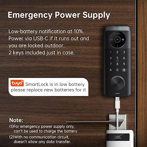 Miniatura 3 de Cerradura inteligente de video con cámara y Doortfell, cerradura de puerta de entrada sin llave 6 en 1 con huella digital, impermeable IP65, control