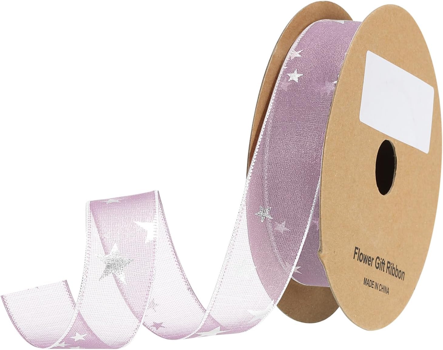 MECCANIXITY 1 Inch Wide Star Organza Sheer Wired Ribbon Sparkly Chiffon Ribbon 20 Yard Lavender Purple for Gift Wrapping Bow Wedding Bouquet Christmas