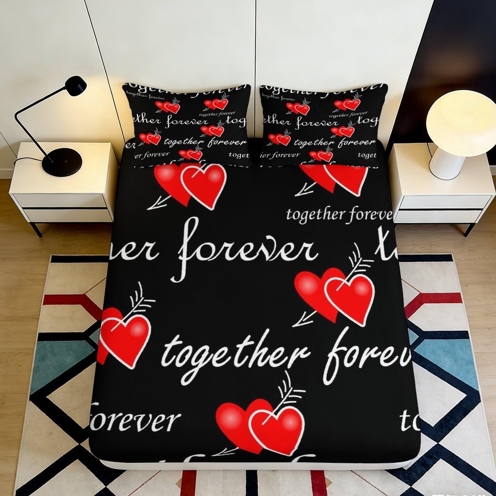 Jqzkxnhpbr Style-7 3D Printed Love Heart Fitted Sheet Microfiber Black Romantic Arrow Bed Cover For Bedroom Dorm Easy Care Mattress Protector 90X200x25cm