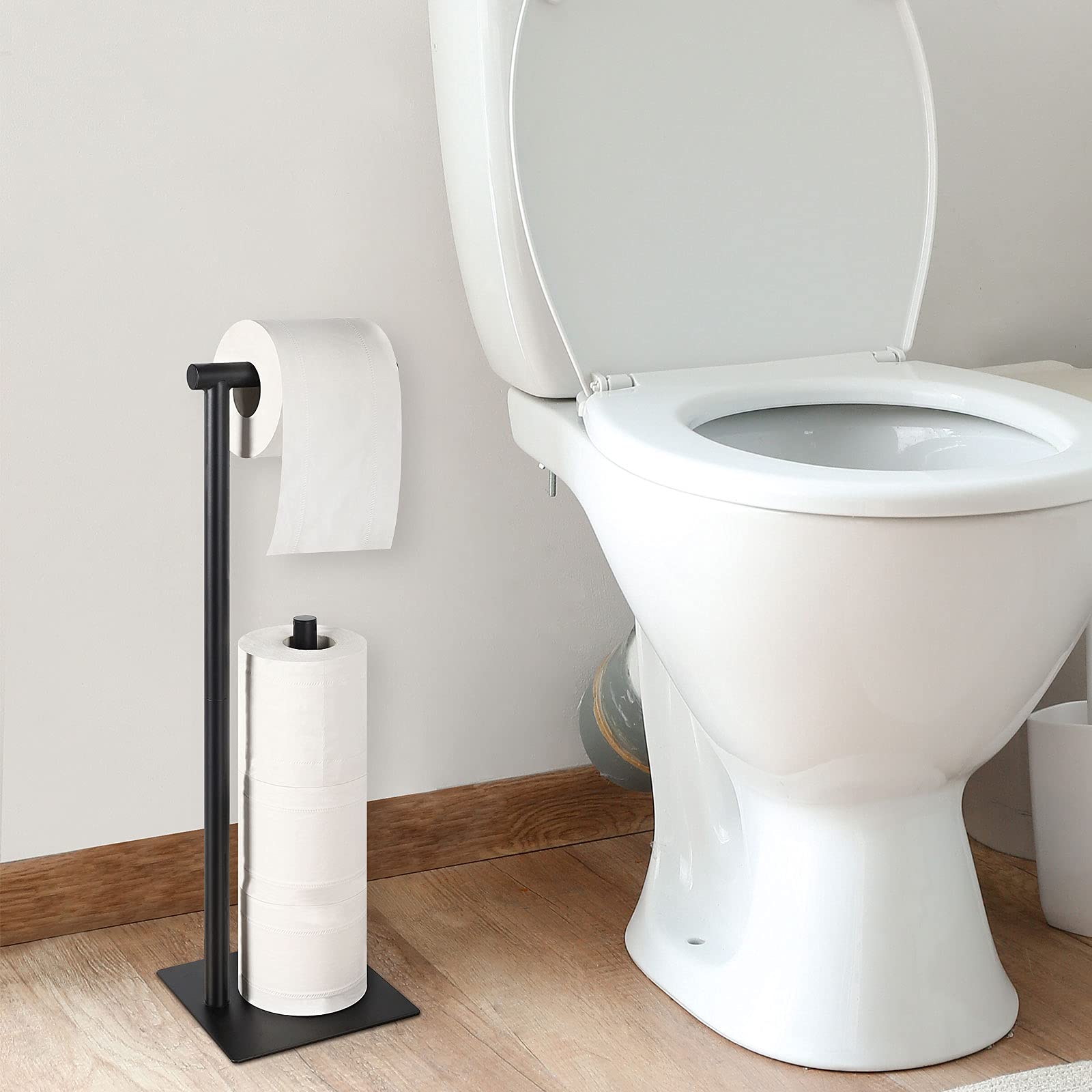 OYEAL Black Toilet Paper Holder Stand Freestanding Toilet Paper Roll Holder — Amazon image 4