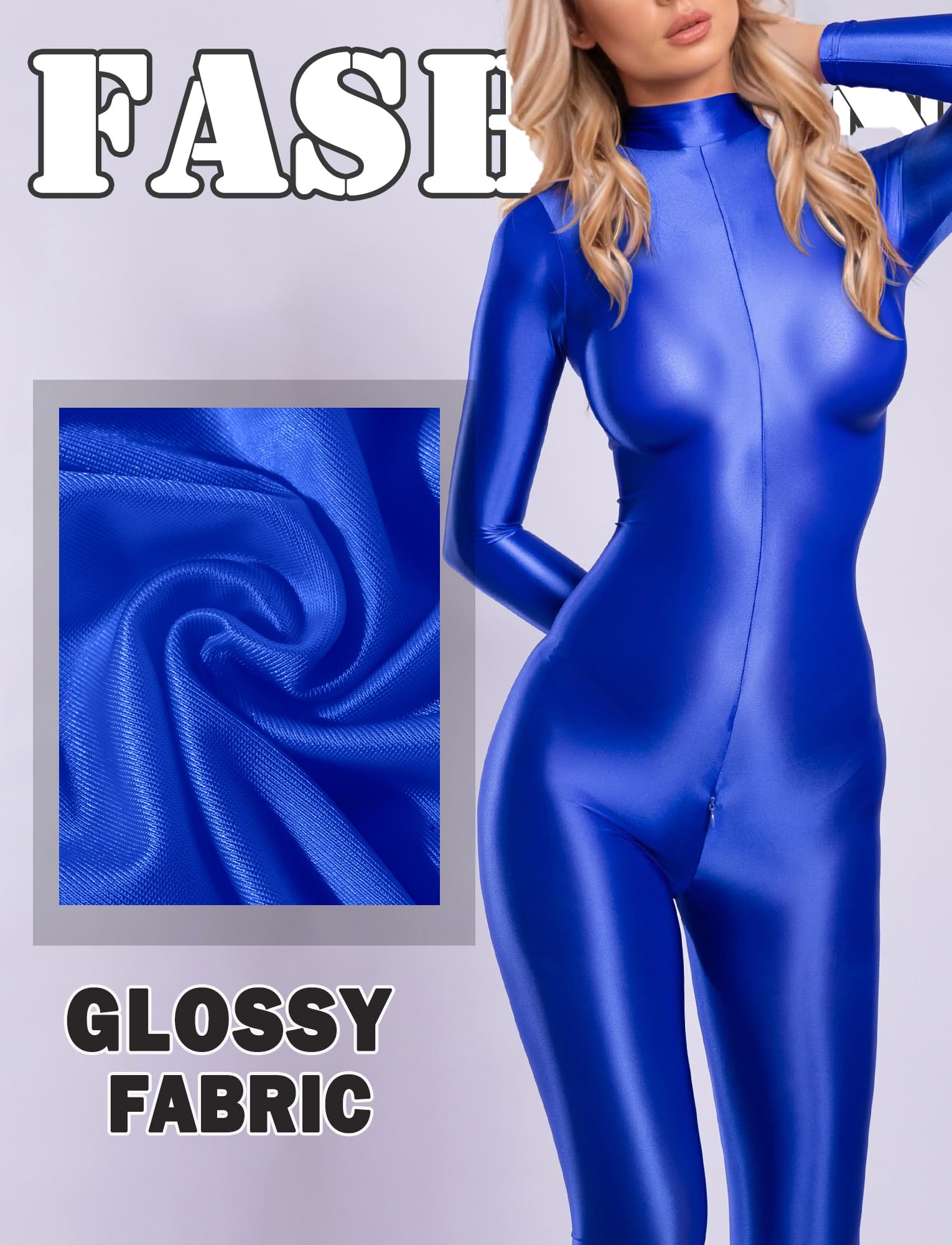 SEAUR Tuta da donna lucida a olio trasparente trasparente a maniche lunghe Catsuit con cerniera