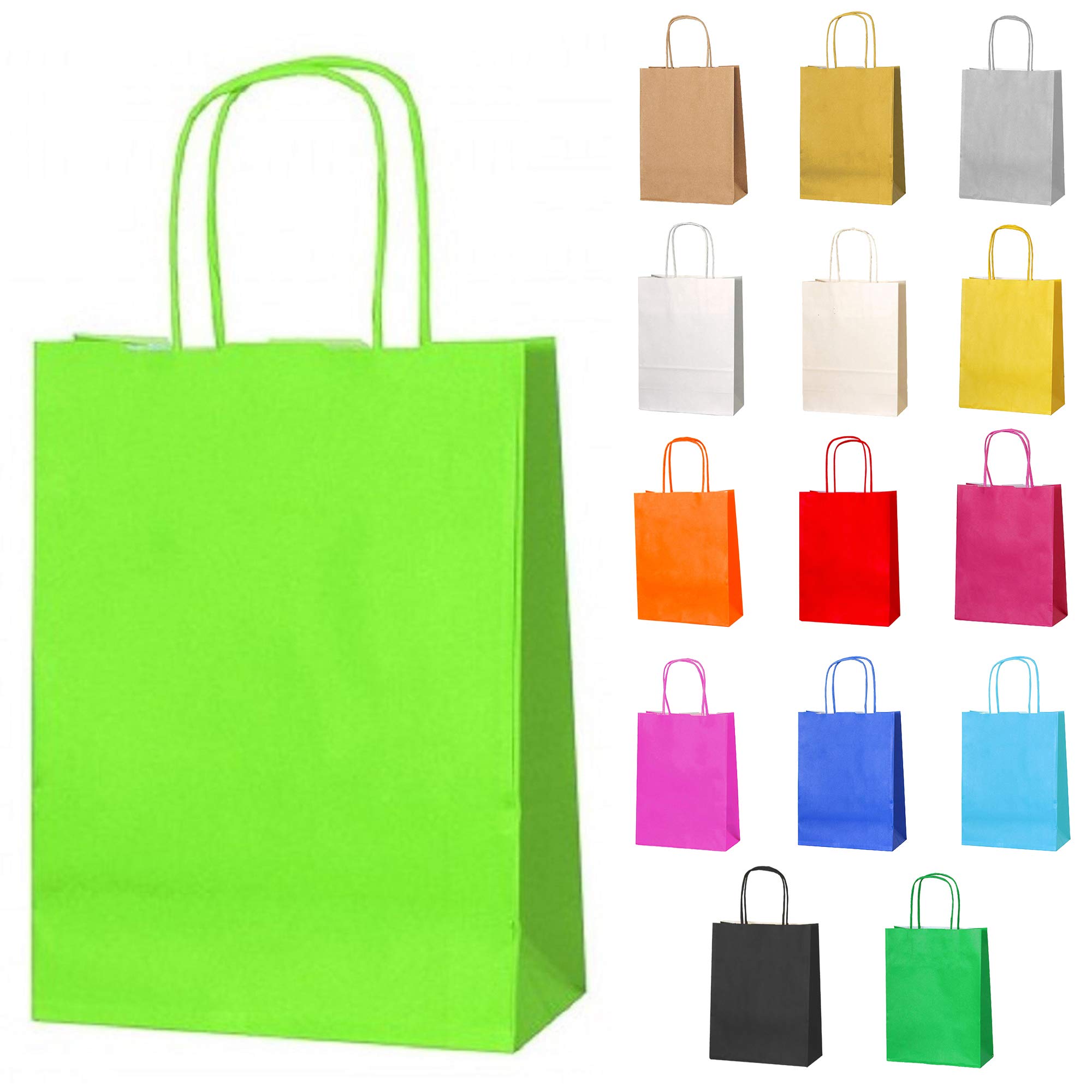 Thepaperbagstore 10 Light Green Small Paper Party Bags With Handles - 18x22x8cm - Colourful Paper Gift Bags for Kids and Adults Parties, Birthdays, Weddings, Baby Showers, Hen Parties and Sweets — image 1