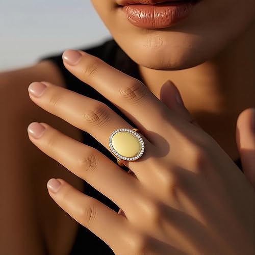 Miniatura 3 de SUPHELPU Anillo de medallón ovalado para mujer, anillos grabados personalizados con nombre de imagen, regalos personalizados para conmemoración de