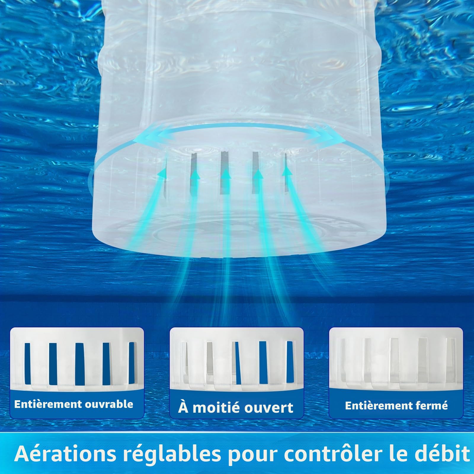 Qoolife Flotteur de chlore de piscine avec lumière solaire, distributeur de chlore flottant pour tablettes de 2,5 cm et 7,6 cm, distributeur de chlore flottant avec télécommande et réglable pour