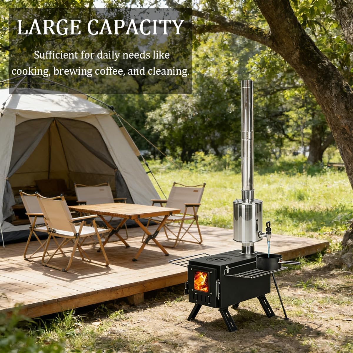 FireHiking Tent Stove Water Tank for 2.36" Stove Pipe Stainless Steel Camping Wood Stove Water Tank Prevent Creosote Flow