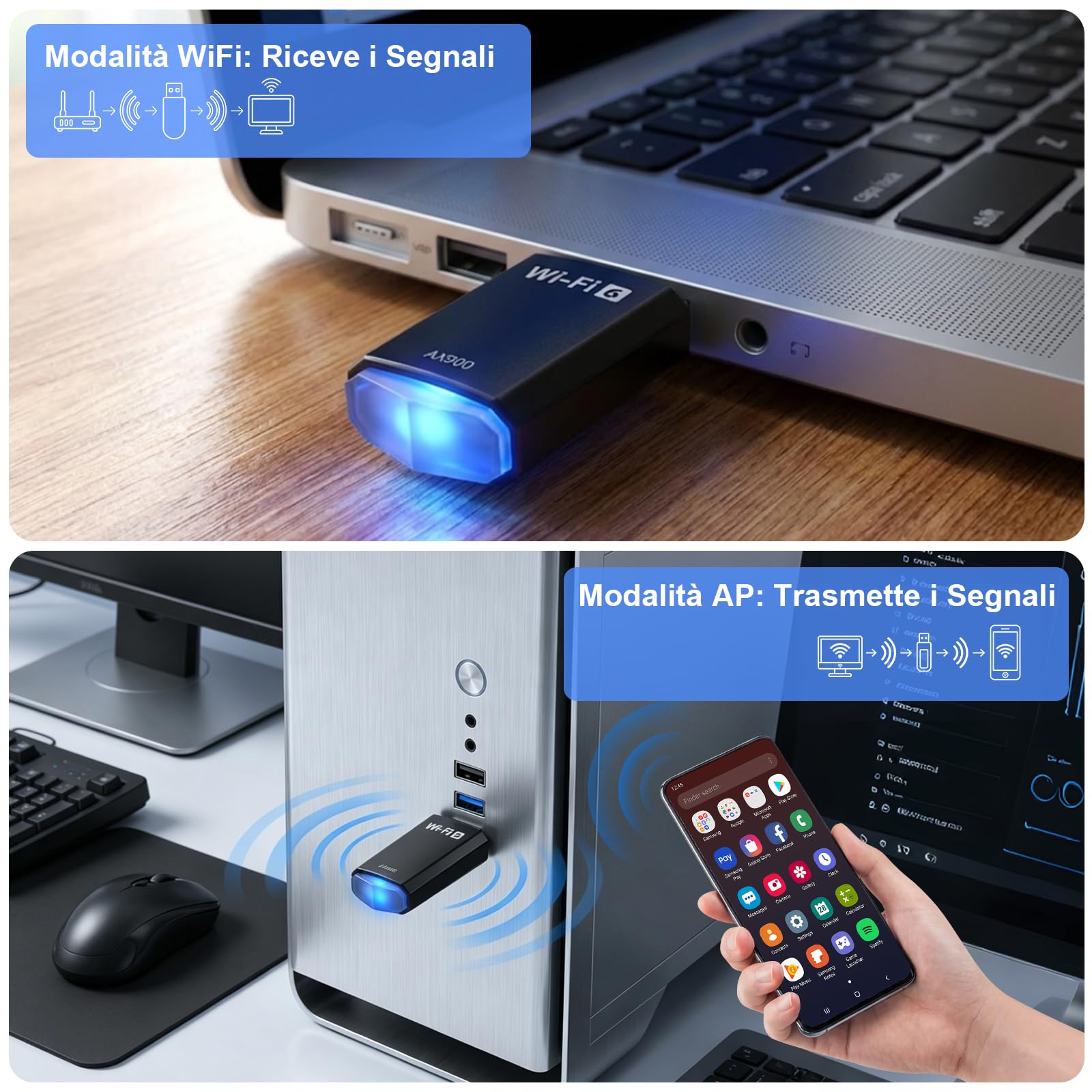 AX900 Chiavetta USB WiFi 6 Adattatore Dual Band 2.4GHz/5GHz per PC Windows 11/10/8.1/8/7