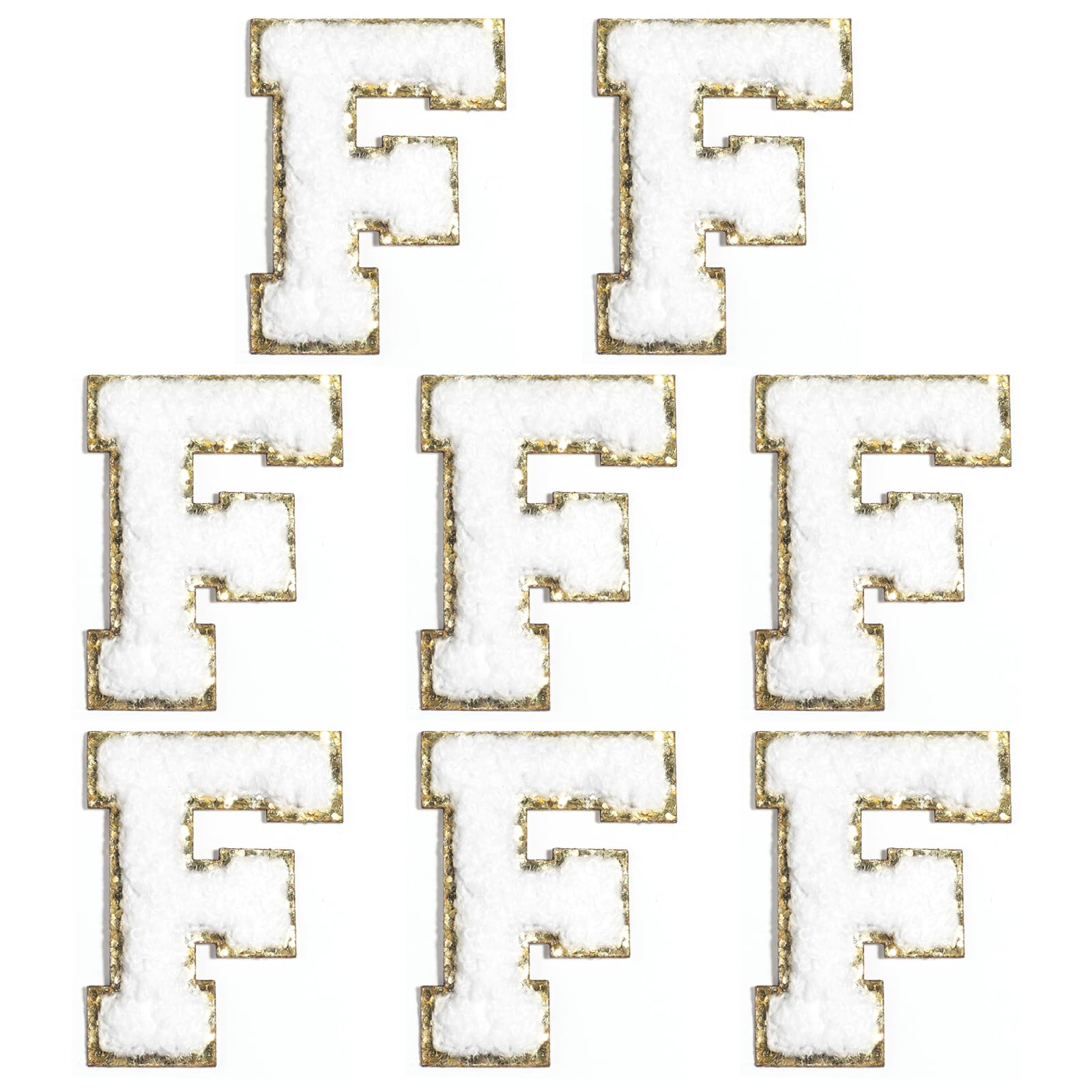 8 Pcs Self Adhesive Chenille Letter Patches 2.16 inch Glitter Varsity Preppy Letter Patches Stick for Clothes Jeans Hats Laptop Phone Case Fridge Repairing and DIY Decorating Accessories,White F