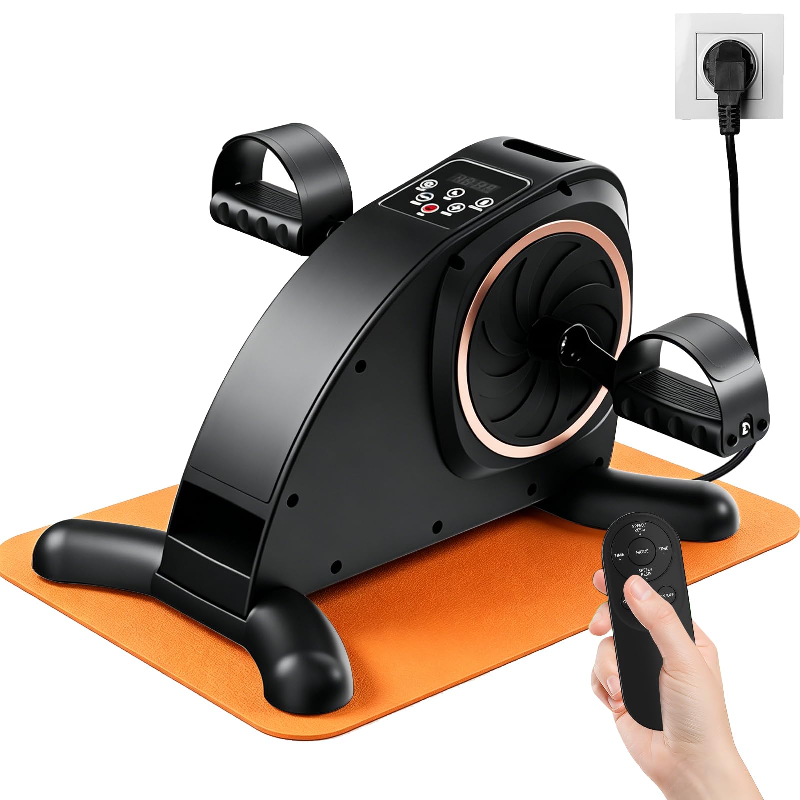 Elektrischer Pedaltrainer für Senioren & Arbeiter, Mini Heimtrainer mit 24 Geschwindigkeiten, Automatik- & Manuell-Modus, 12 Widerstandsstufen, LCD-Display, Fernbedienung & Fußschlaufen
