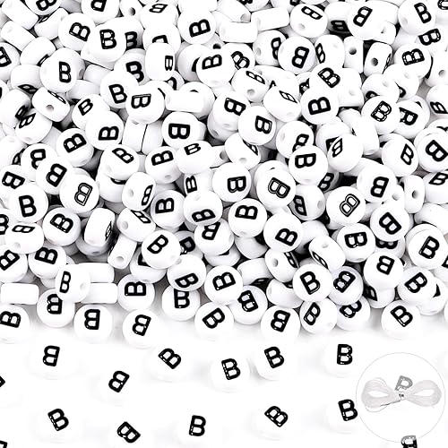 Vellibring 500 cuentas de letras, pequeñas cuentas de plástico blanco y negro, cuentas redondas del alfabeto, W para joyería, pulsera, collar,