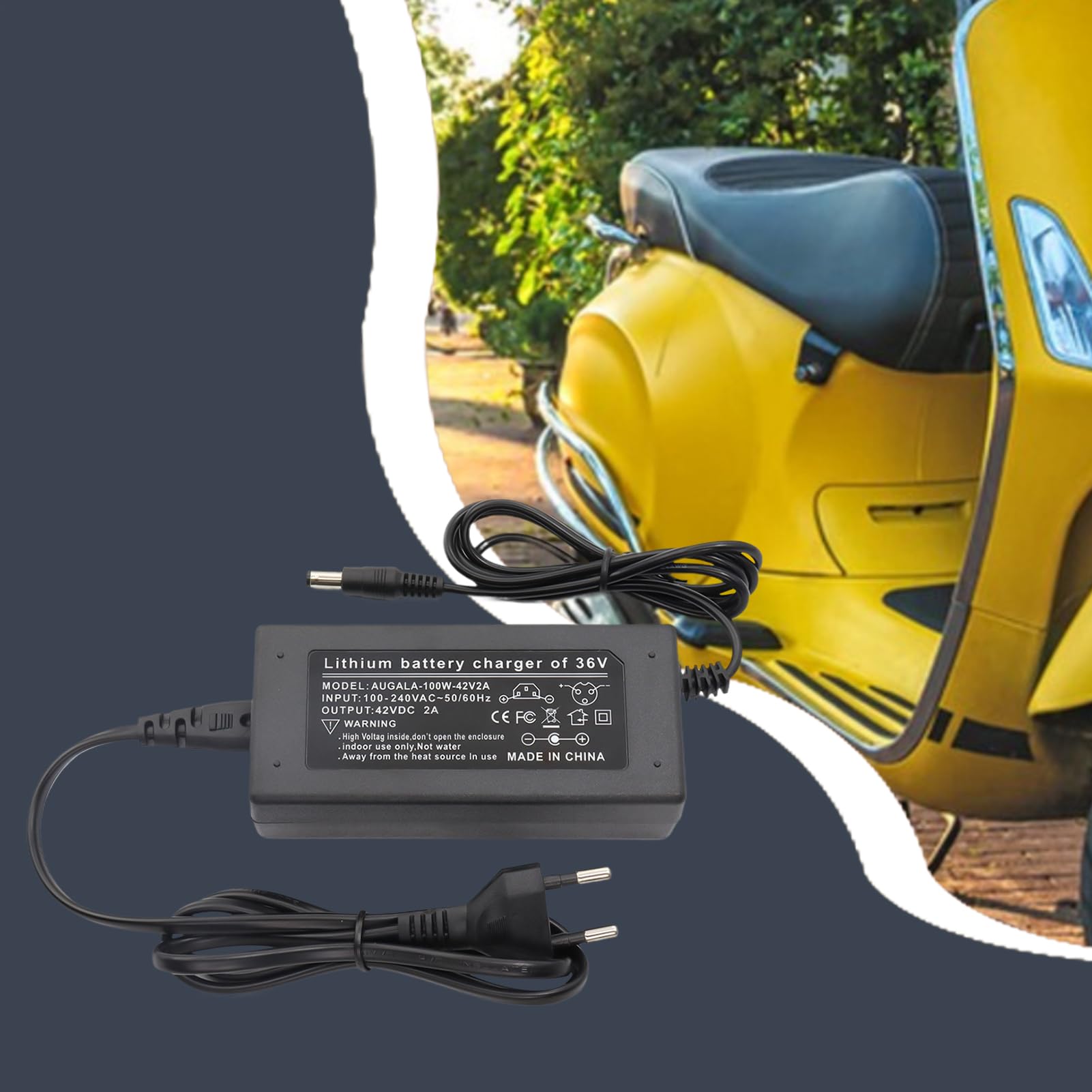 Cargador para Patinete Eléctrico | Cargador de Batería Recambio 42V 2A - Equipo de Carga Diaria para Vehículos como Bicicletas Eléctricas Patinetes y Monopatines