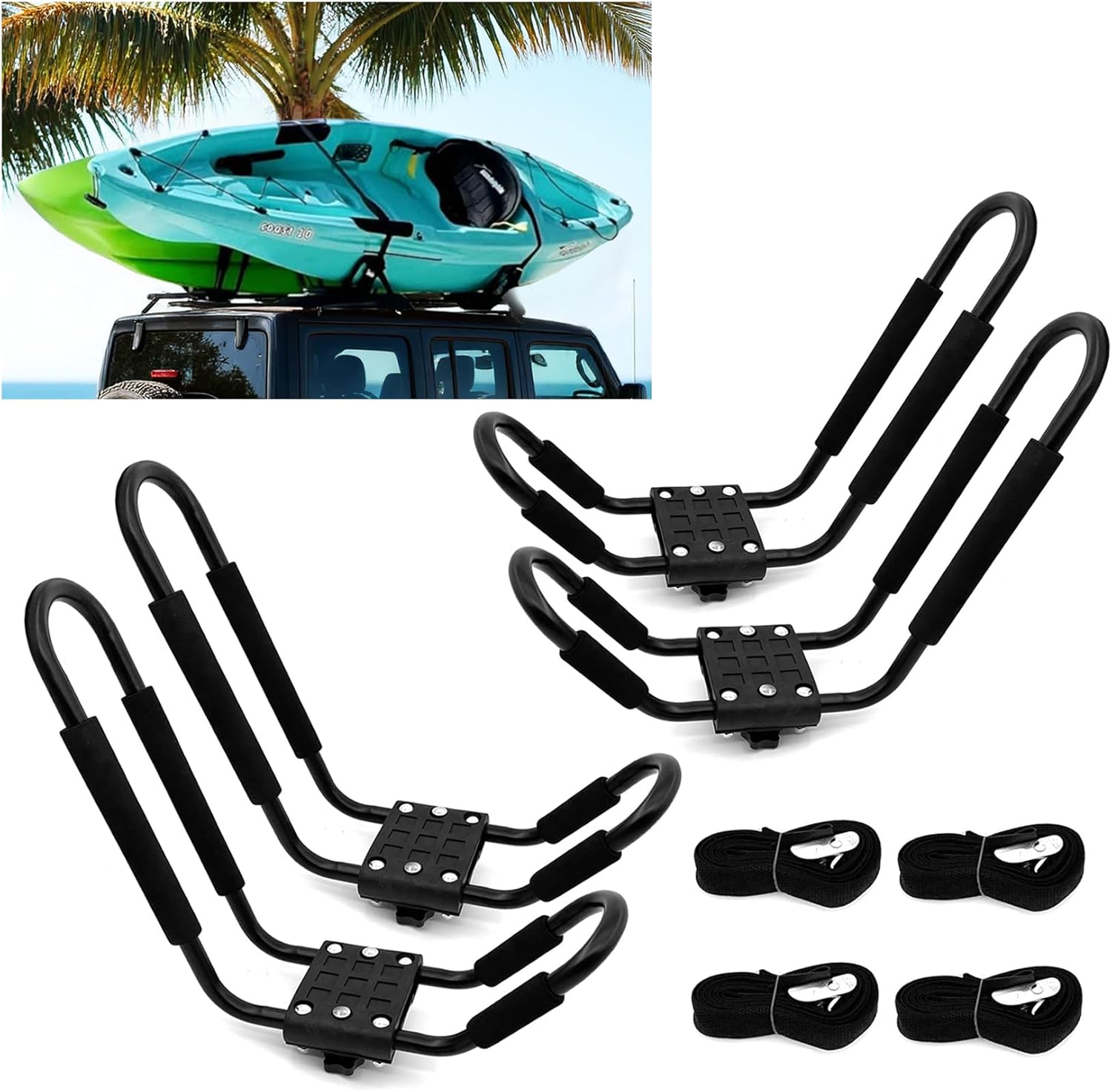 2 Pairs Kayak Roof Rack J-Bar Carrier Holder Car Top Mount Racks for Canoe