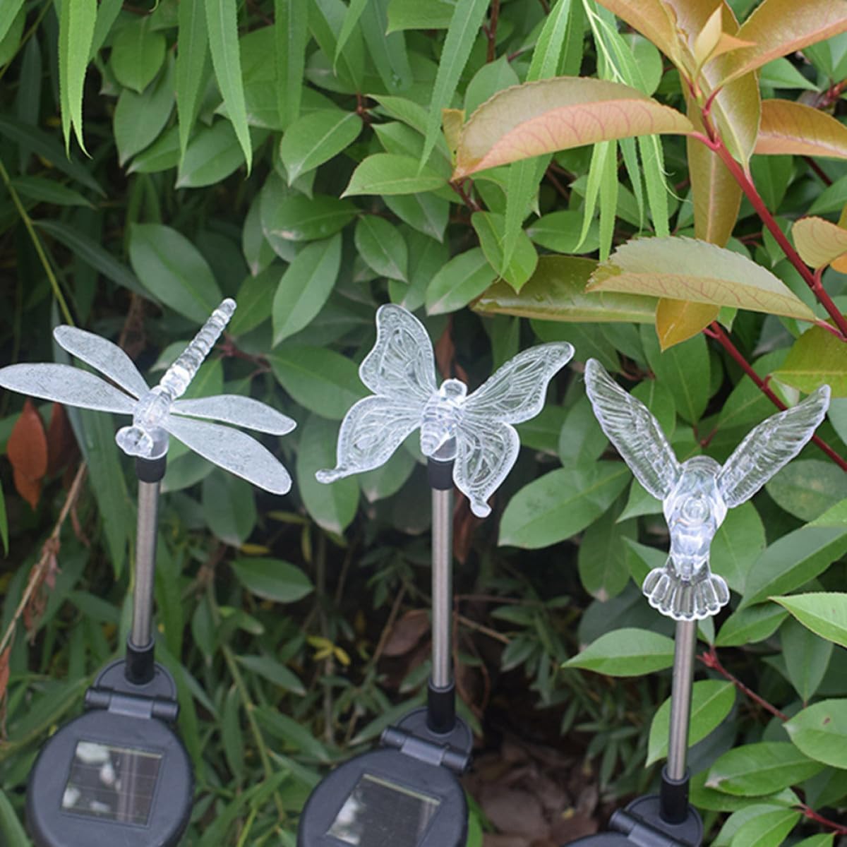 Alipis 2pcs Solar LED Stick Lights Waterproof Solar Lawn Ground Insert Lamps for Outdoor Garden Pathway Landscape Lighting with Colorful Dragonfly and Hummingbird Design