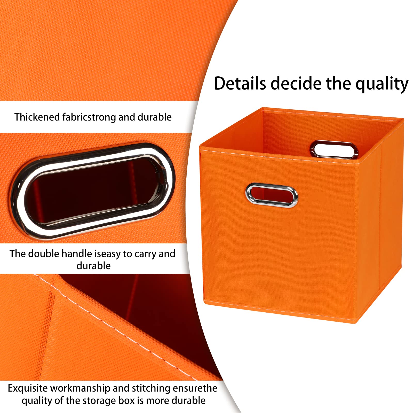 STOREONE Stoff-Aufbewahrungskörbe, Würfelkörbe, Behälter (28,9 x 28,9 x 28,9 cm) mit zwei Griffen für Regal, Schrank, Kinderzimmer, Schlafzimmer, Organizer, faltbar, 6 Stück, Orange