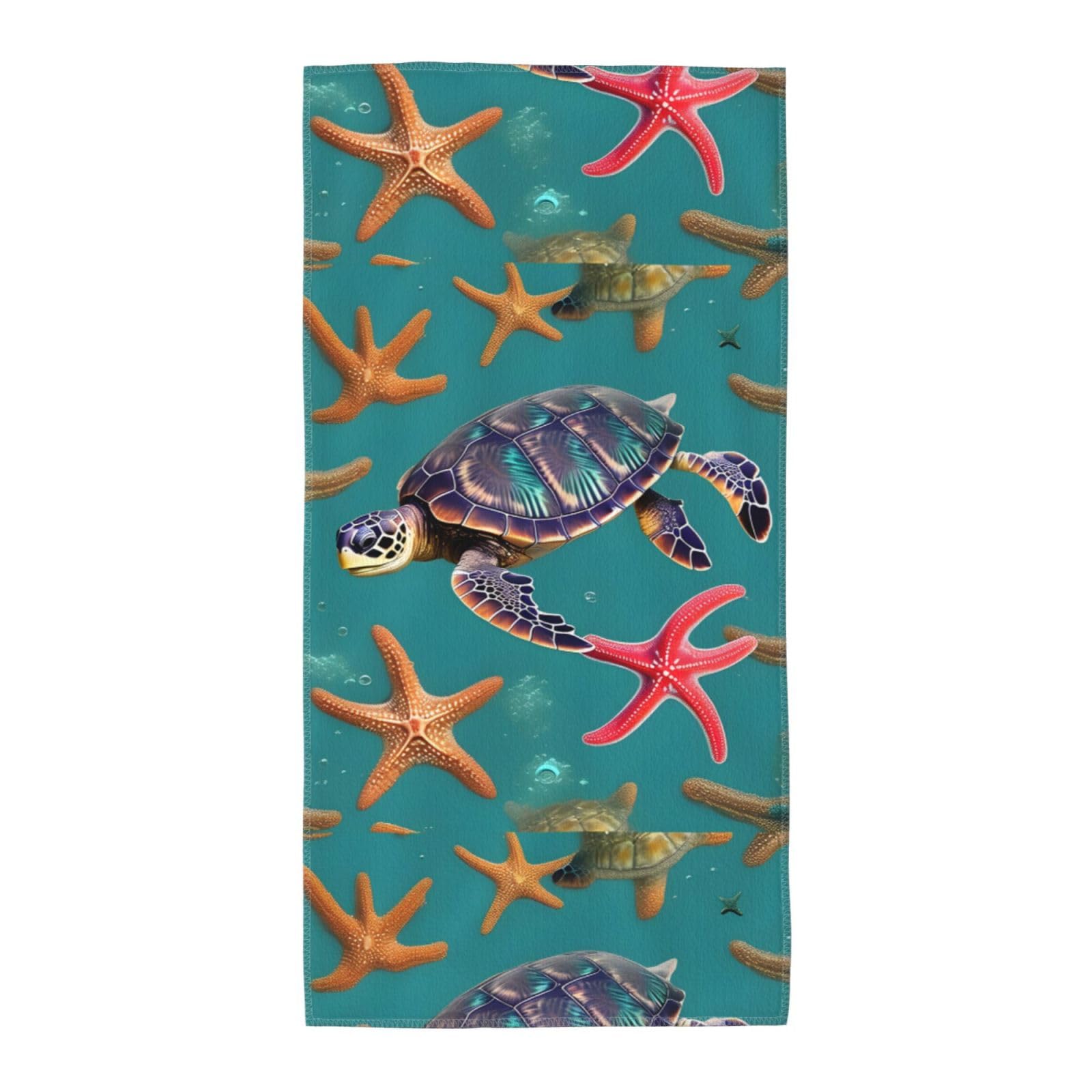 Cbaaghh Sea Turtle Starfish Pattern Print Towel, Towels Thick Face Towels Fast Drying Washcloth For Bath, Spa, Gym
