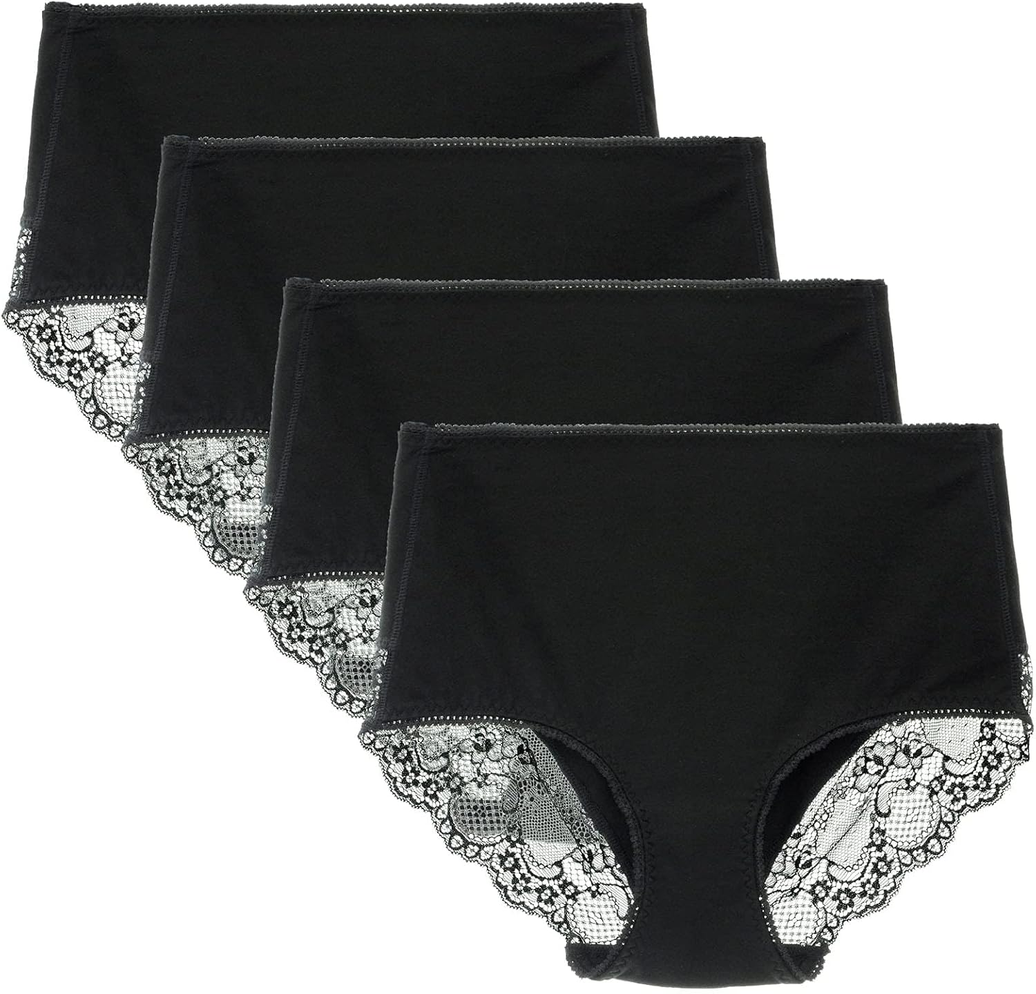 Women's High Waisted Underwear Cotton Brief Comfort Lace Full Coverage Panties Multipack