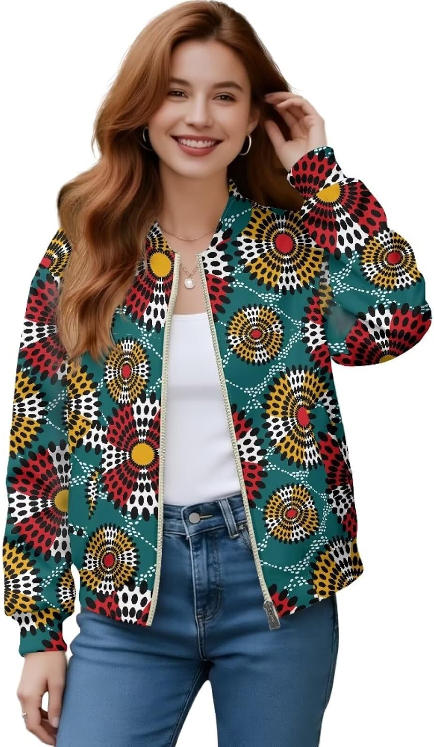 Women's Bomber Jacket, Long Sleeve Zipper Coat Casual Jackets with Pockets for Outdoor Athletic Daily Wear S-4XL