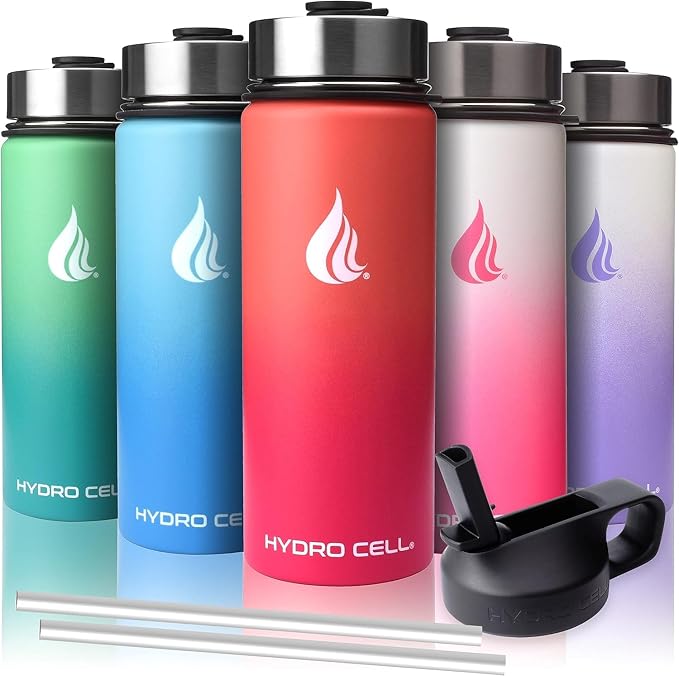HYDRO CELL Stainless Steel Water Bottle with Straw & Wide Mouth Lids