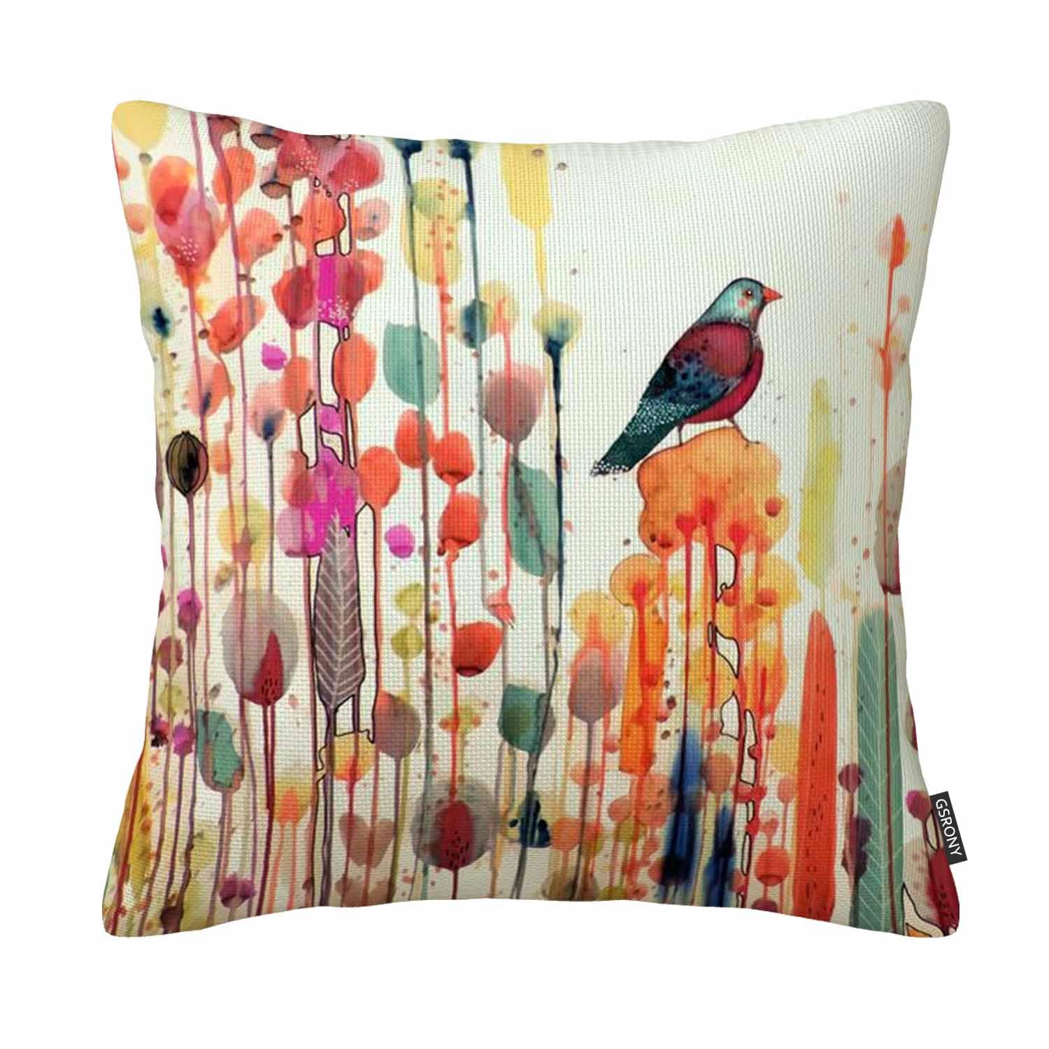 Gsrony Blue Bird Throw Pillow Covers Animal Bird In Flower Watercolor Painting Cushion Pillow Case Home Decor Pillowcase 18X18 Inches