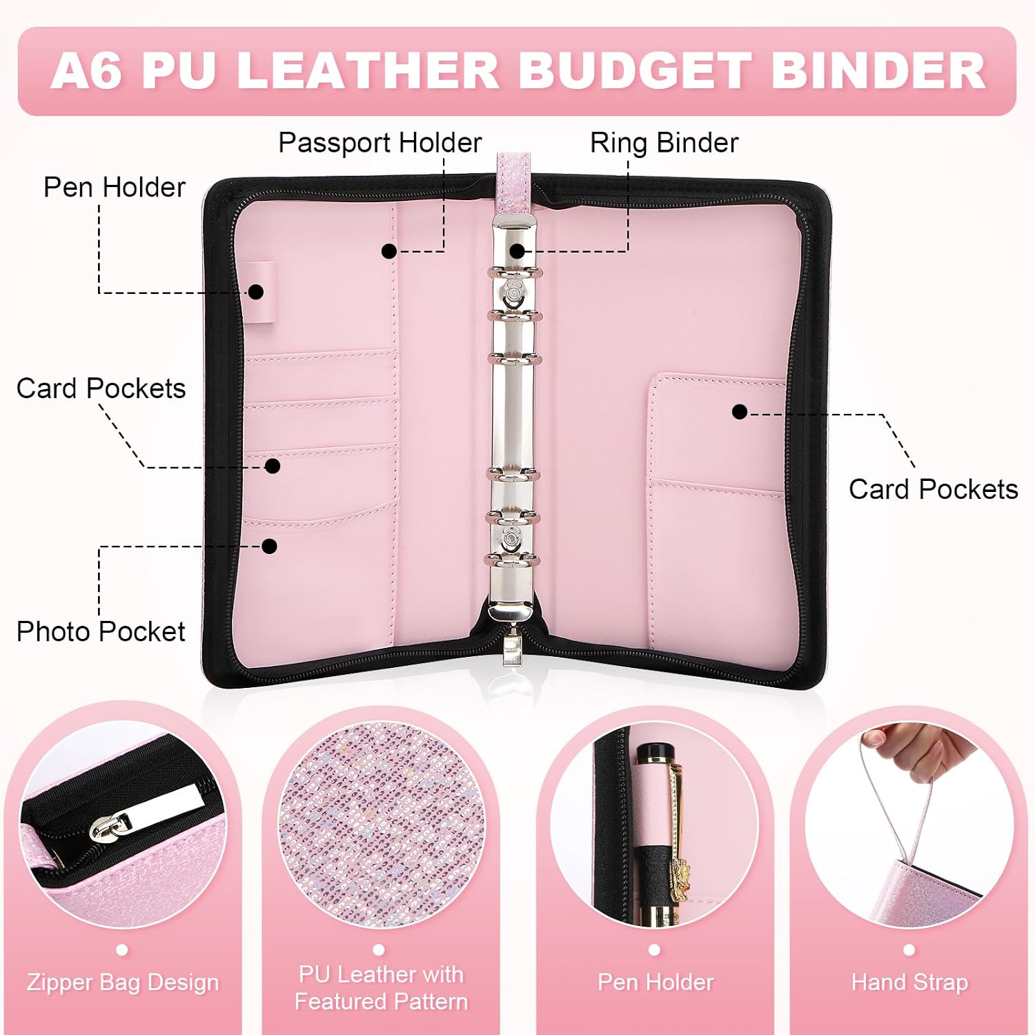 Stylish Savings: Review of the Toplive A6 Budget Binder with Zipper in Glitter Pink