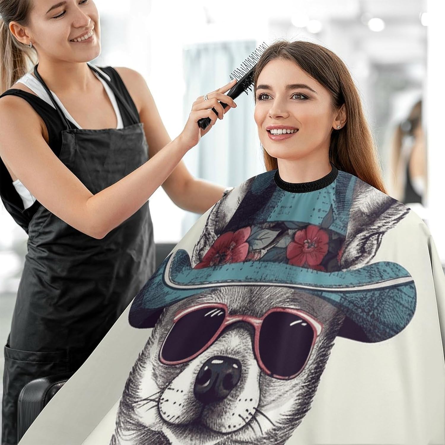 Chihuahua Dog Wearing Hat Apron for Women Men,Barber Cape with Adjustable Snap Closure,Hair Cutting Cape,66.9 X 56.7 Inches for Hair Dye, Comb-out, Styling, Shampoo