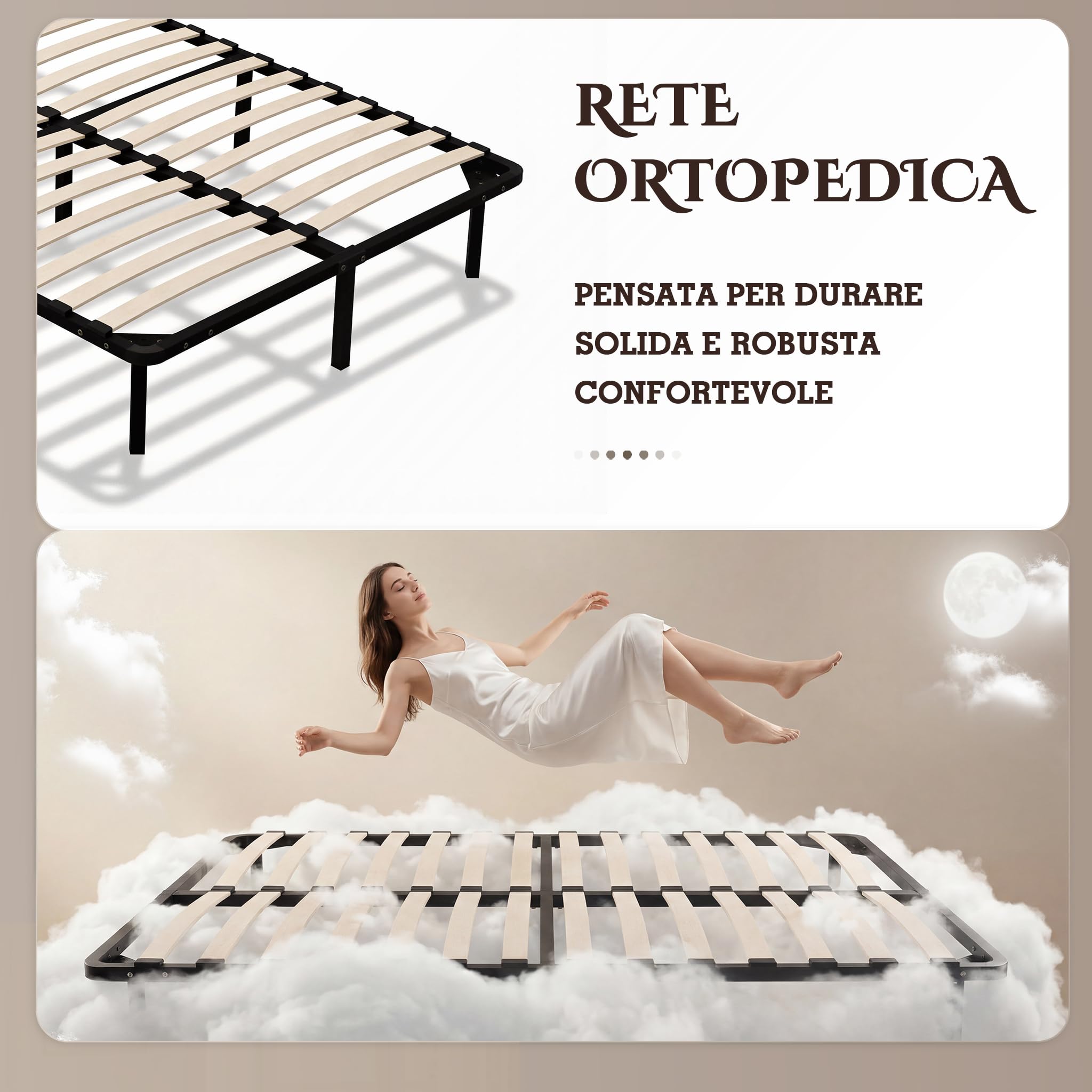 DEWINNER Rete Una Piazza e Mezza 120x190 | Altezza 35cm | 9 Gambe | 2x14 File di Doghe | Rete Ortopedica | Letto una piazza e mezza rete 120x190 | Da montare | Per Letto Cameretta