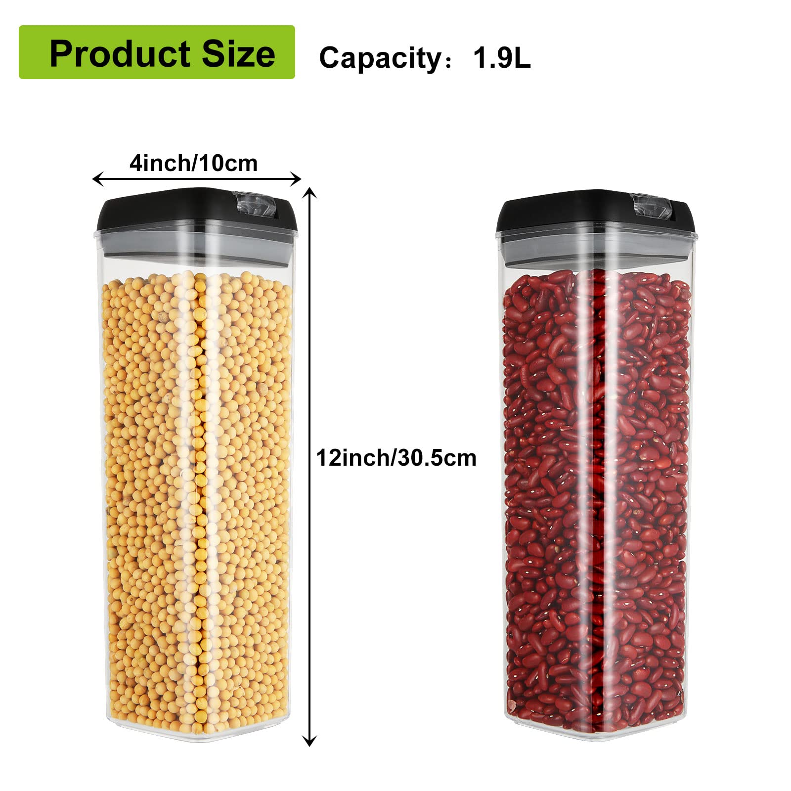 JMIATRY Lot de 4 boîtes de conservation alimentaire en plastique avec couvercles hermétiques, de qualité alimentaire et sans BPA, la farine, les céréales et le sucre