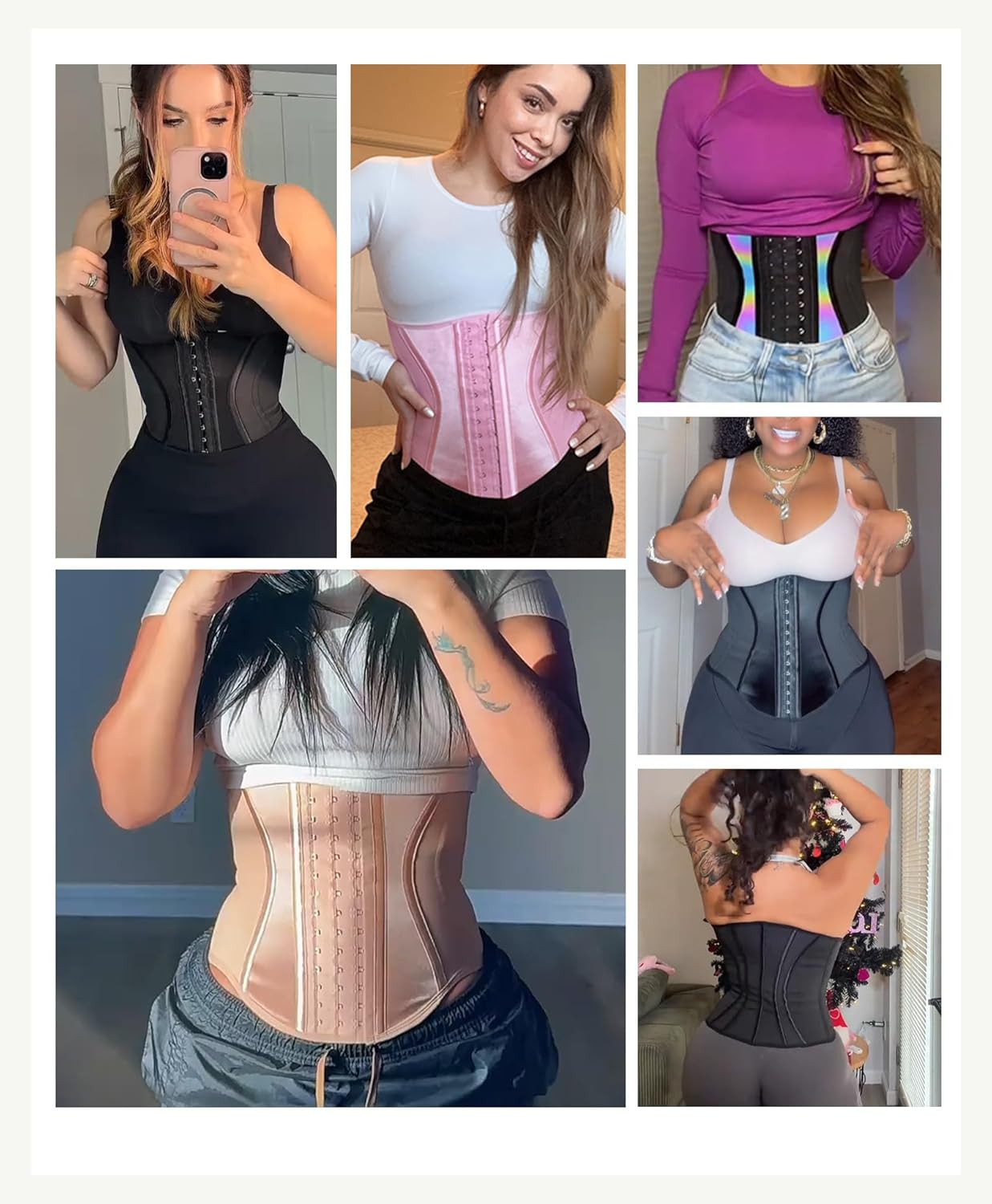 FeelinGirl Waist Trainer for Women Tummy Control Working Out Shapewear Latex Glossy Waist Cincher with Adjustable Hooks - Image 5
