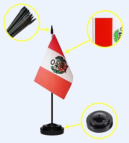 Miniatura 3 de Banderas peruanas pequeñas de escritorio, mini banderas de Perú, bandera de mesa con poste negro de 13 pulgadas, base negra y parte superior de