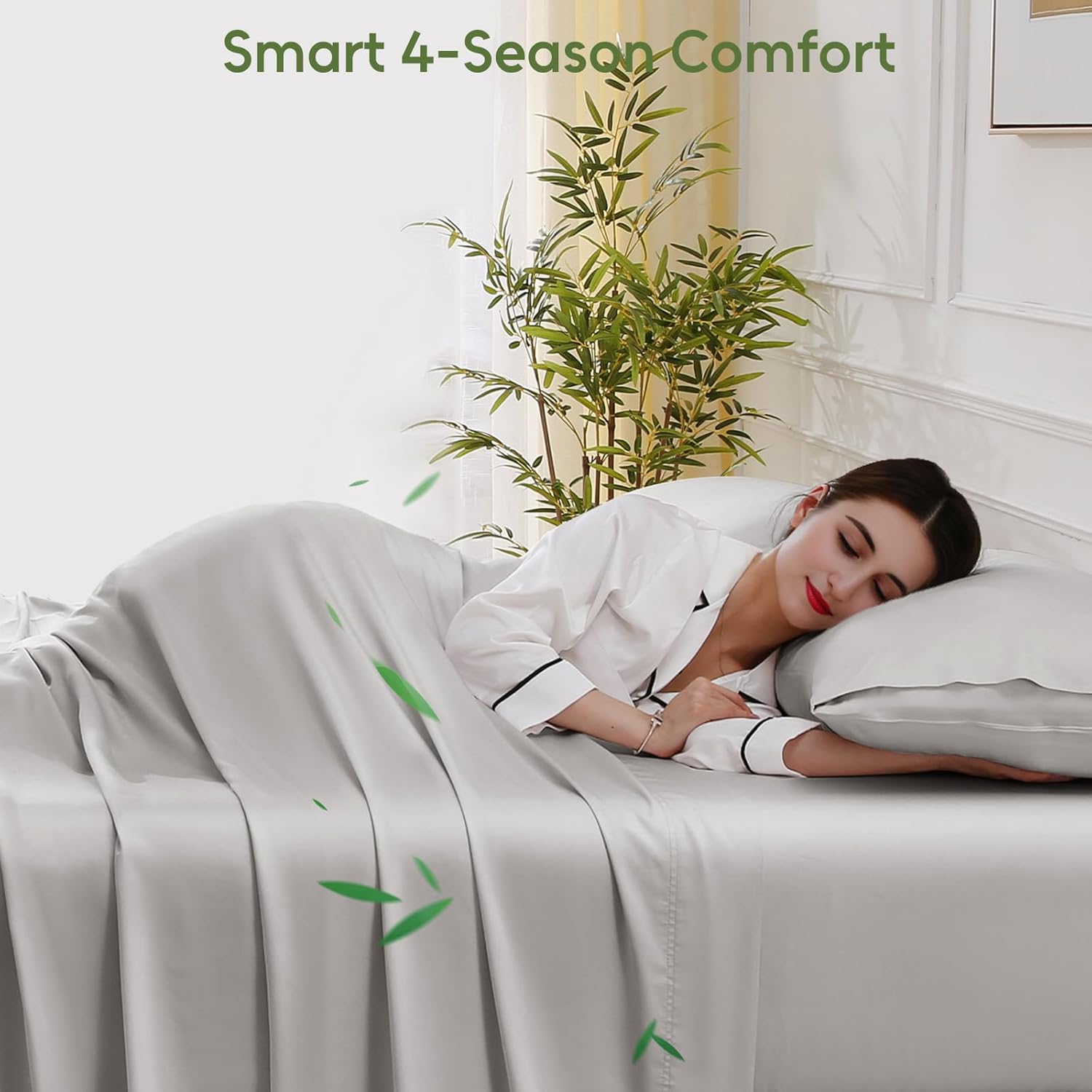 100% Organic Viscose Derived from Bamboo, 4-Piece King Bed Sheet Set, Ultra Soft & Luxuriously Cooling Sheets, Deep Pocket Fits 16" Mattress, Perfect for Hot Sleepers, Light Gray - Image 3