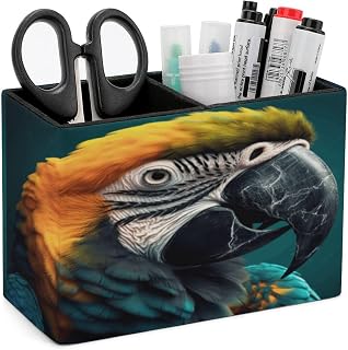 Feathers Are Colorful Pen Holder Desk Organizer for Office Studio | PU Leather Pencil Box with 2 Slots, Rectangle Desk Accessory & Workspace Organizer, Waterproof Caddy for Desktop Organization