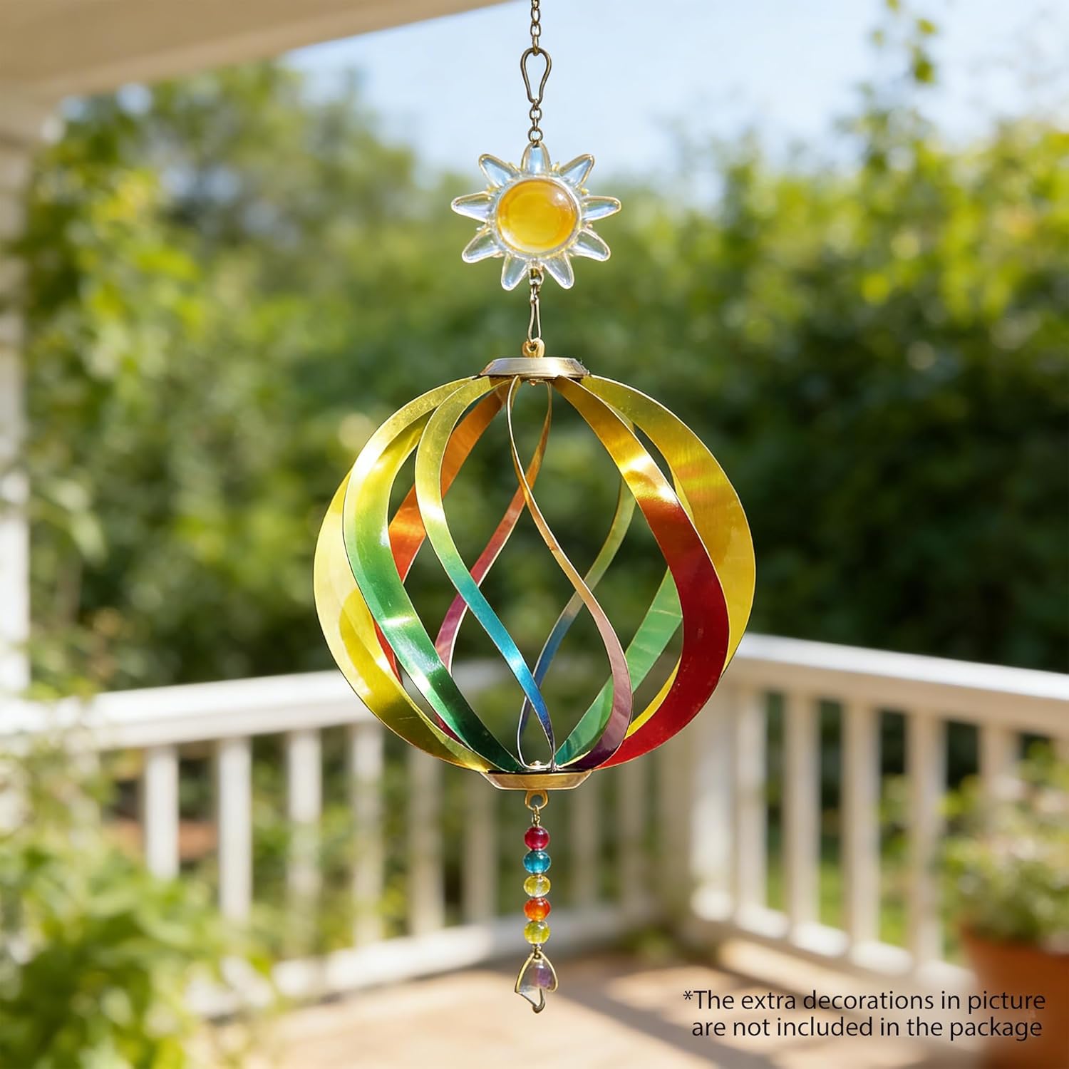 Hanging Wind Spinners Outdoor - Tool-Free Assembly Garden Wind Spinners, Spring Metal Yard Decor with Dual Hooks for DIY Accessories, Weatherproof Rust-Resistant 3D Ball(Rainbow, 8 Inch)