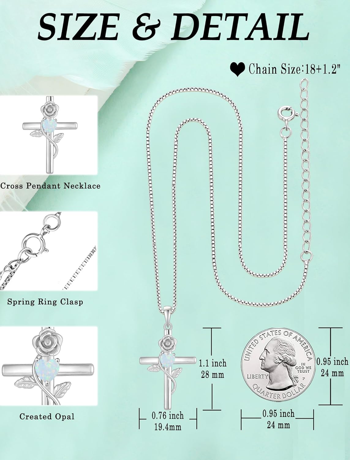 Sterling Silver Crucifix Necklace Flower Faith Cross Necklace for Women Religious Birthstone Jewelry Gift - Image 6