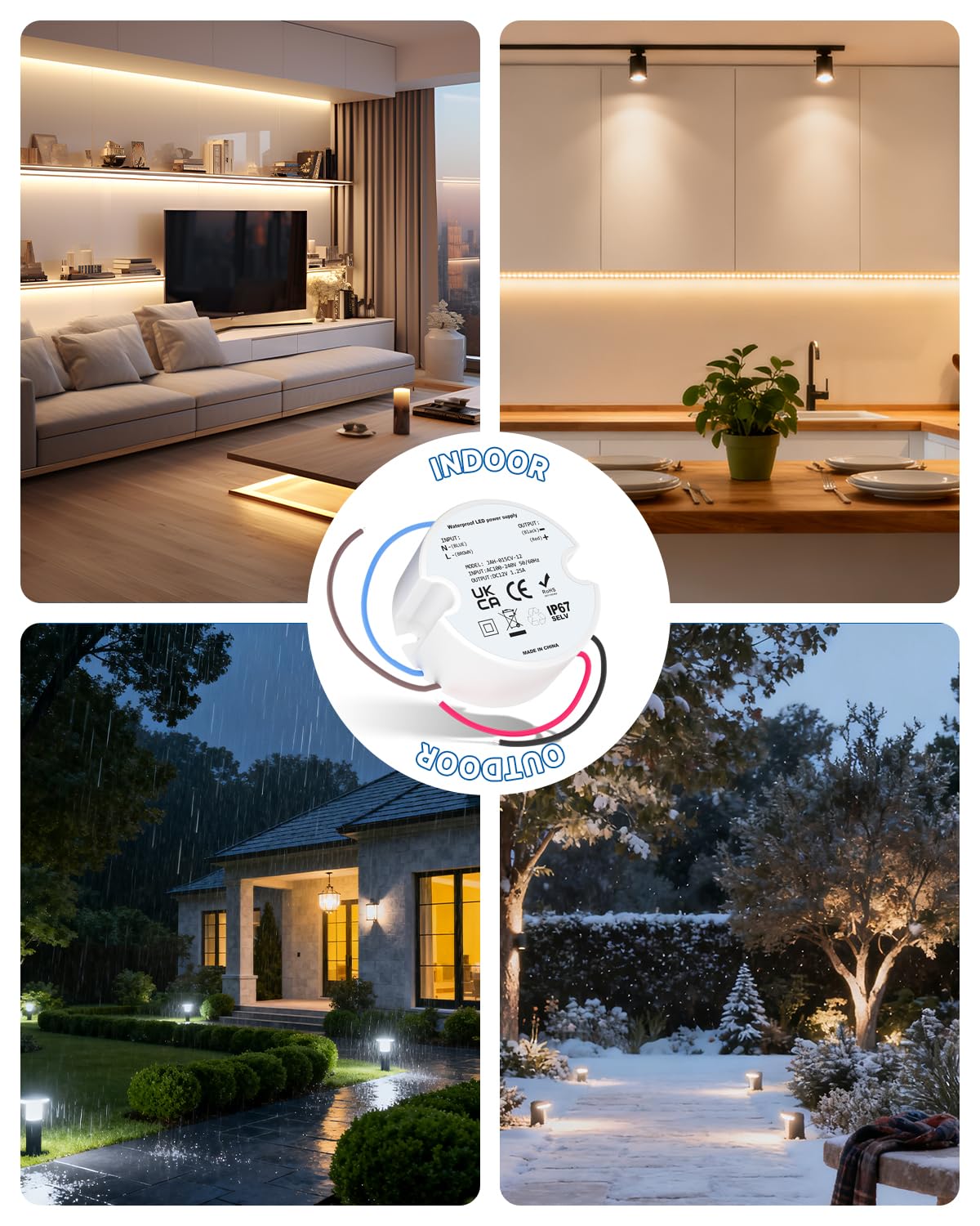 trasformatore led 12v 15W, trasformatore da 230V a 12V LED 1.25A, IP67 mini trasformatore rotondo LED driver per sotto-armadio luce 2 pezzi