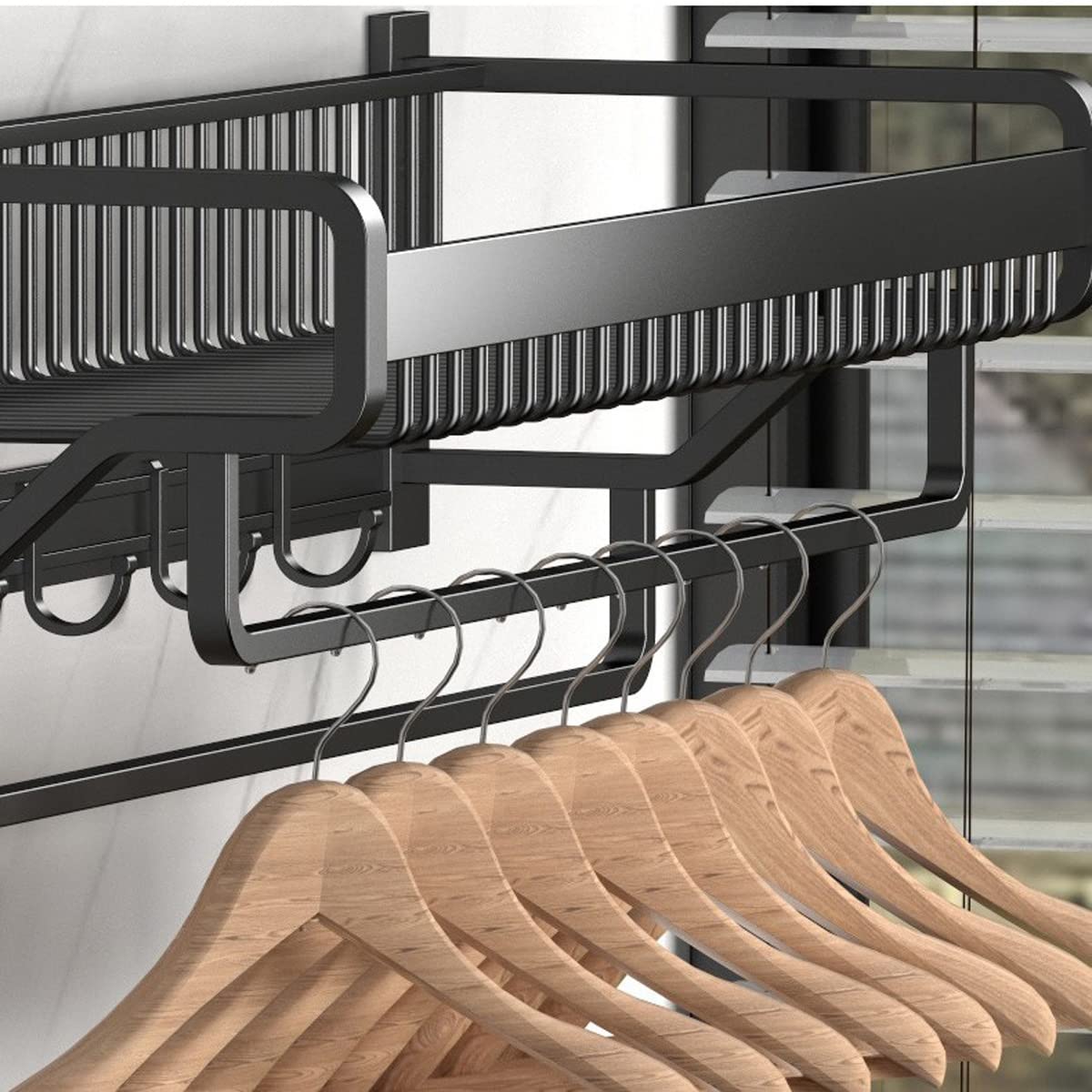Toalleros de BañO Aluminio Acero Inoxidable Negro Mate Toallero de Pared con Estante Adhesivo Doble Barra Estante de Toalla de Pared Accesorios Sin Taladro