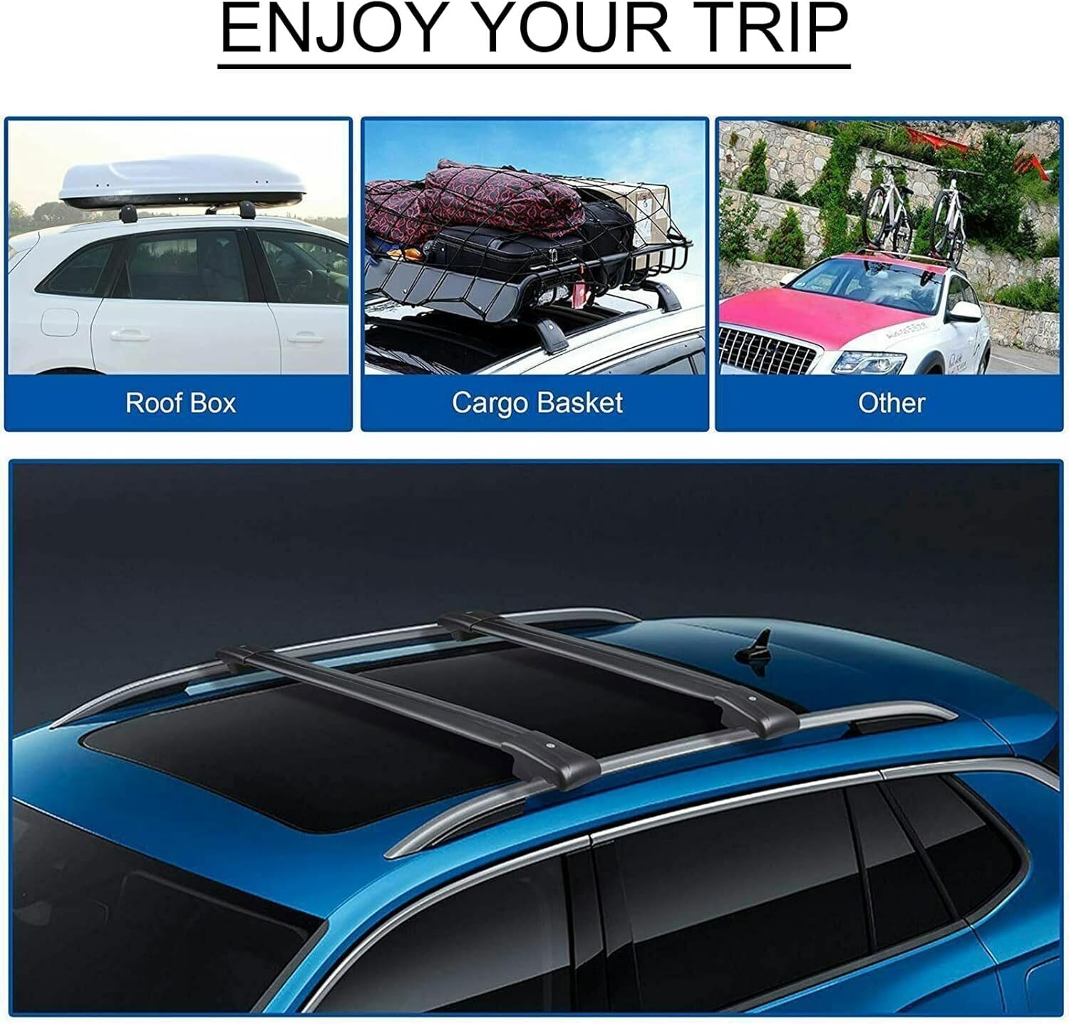 Cross Bar Roof Rail Bar Compatible with Hyundai Santa Fe 2024 2025 Aluminum Crossbar Lockable Cargo Carrier Black