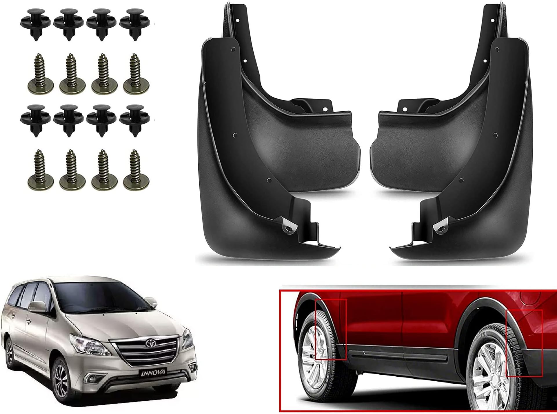 Auto Pearl Car Heavy Duty Cup Type Mud Flaps Splash Guards || O.E Type Custom Front and Rear Mud Flap Guard Set (Set of 4pcs) | Compatible with Innova Type-4 2013-2015|Black