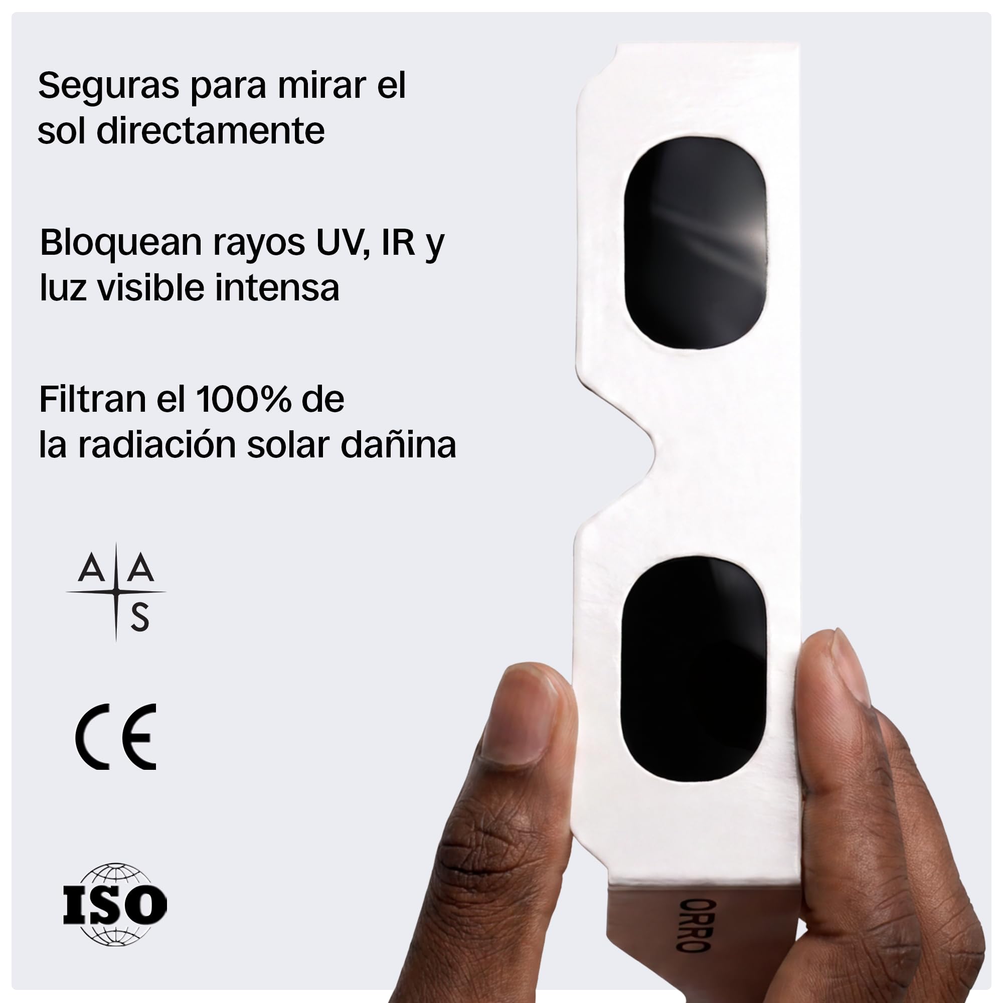 ORRO Gafas para Eclipse Solar de 40 mm, Pack de 2/6/12, Blancas, Protección Ocular Certificada, Ensayadas según EN ISO 12312-2:2015, Marcado CE para Observación Directa del Sol - Ajuste Moderno