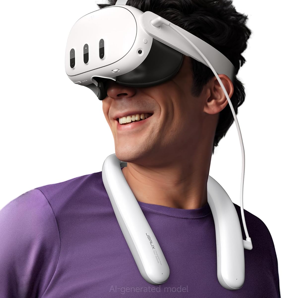 Paquete de baterías JSAUX para Meta Quest 3S/3/2, banco de energía para cuello PD VR de 10000mAh | (Tiempo de reproducción adicional 4-6H) PD Banco de energía para cuello colgante de carga rápida para Meta Quest 3S/3/2, HTC Vive, PSVR 2 - Función de infrarrojos