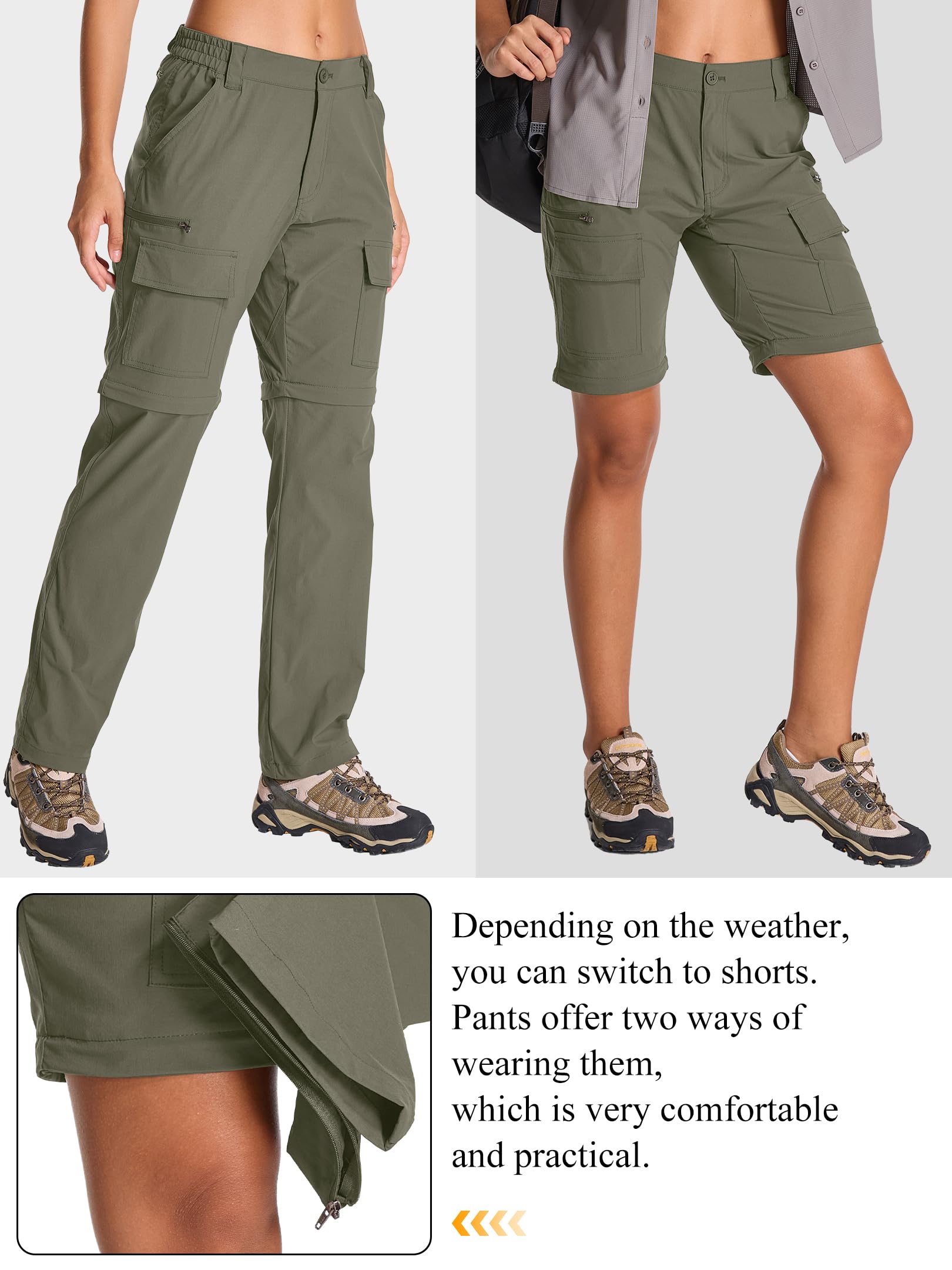Pantaloni da trekking con cerniera da donna, pantaloni da donna leggeri, convertibili, ad asciugatura rapida, rimovibili, traspiranti, ad asciugatura rapida, ideali per safari, estate e lavoro