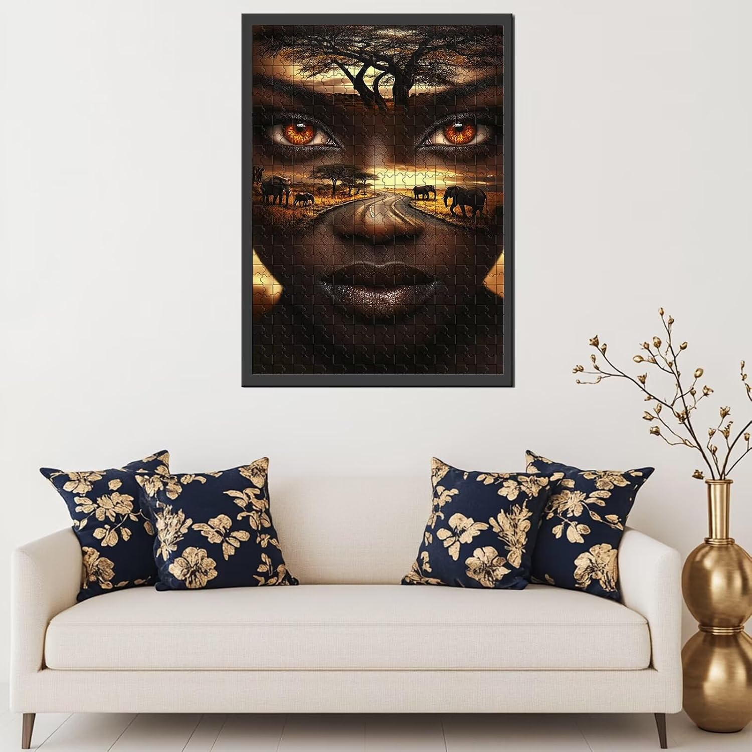 1000 Piece Beautiful African Woman Blends with The Scenery Safari Park Jigsaw Puzzles for Adults Colorful DIY Puzzles for Home Decoration Gifts Family Puzzle Perfect for Game Nights 50×70cm