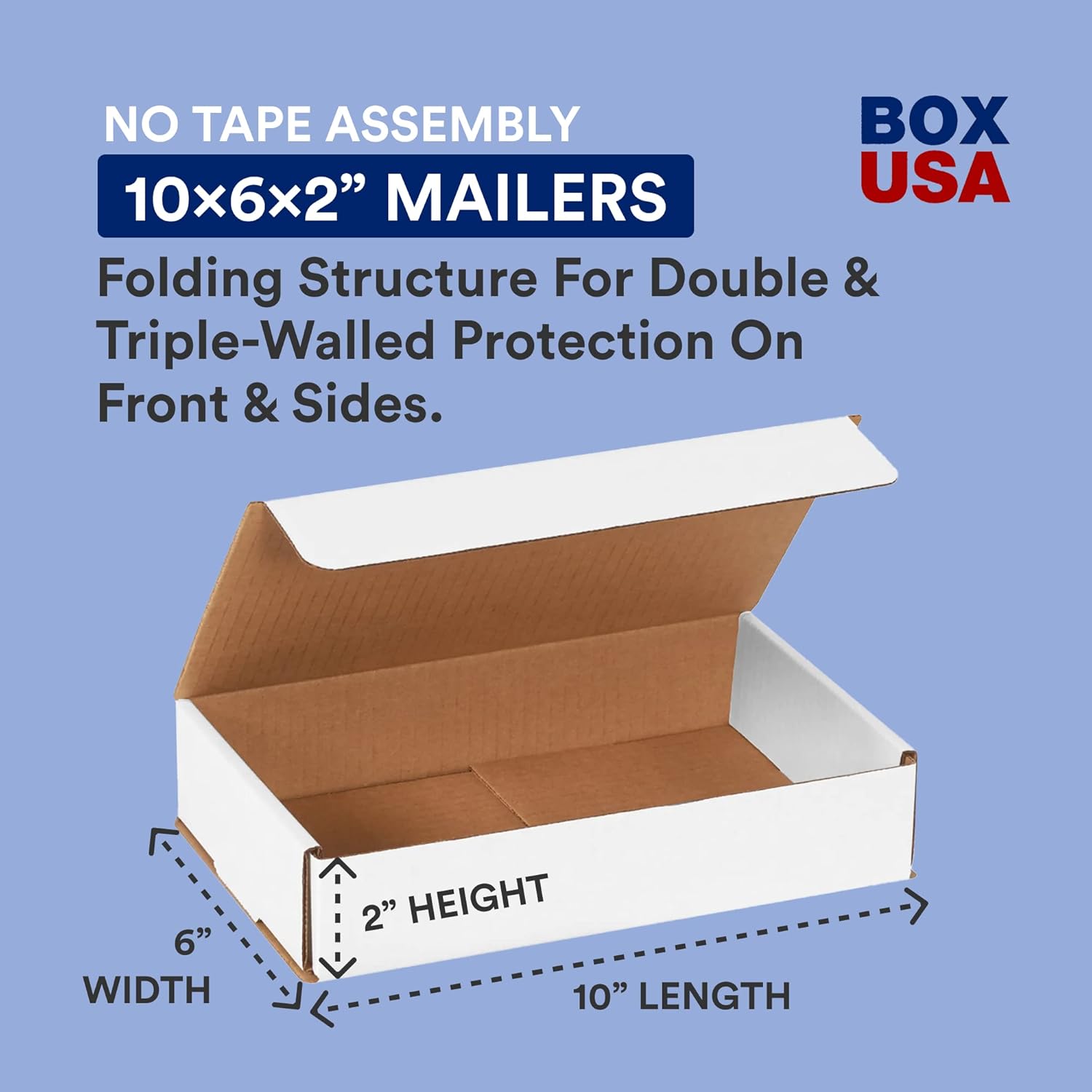 BOX USA Small Shipping Boxes 10"L x 6"W x 2"H, 50-Pack | Foldable Corrugated Cardboard Crush-Proof Box for Shipping, Packing, Moving and Storage 10x6x2