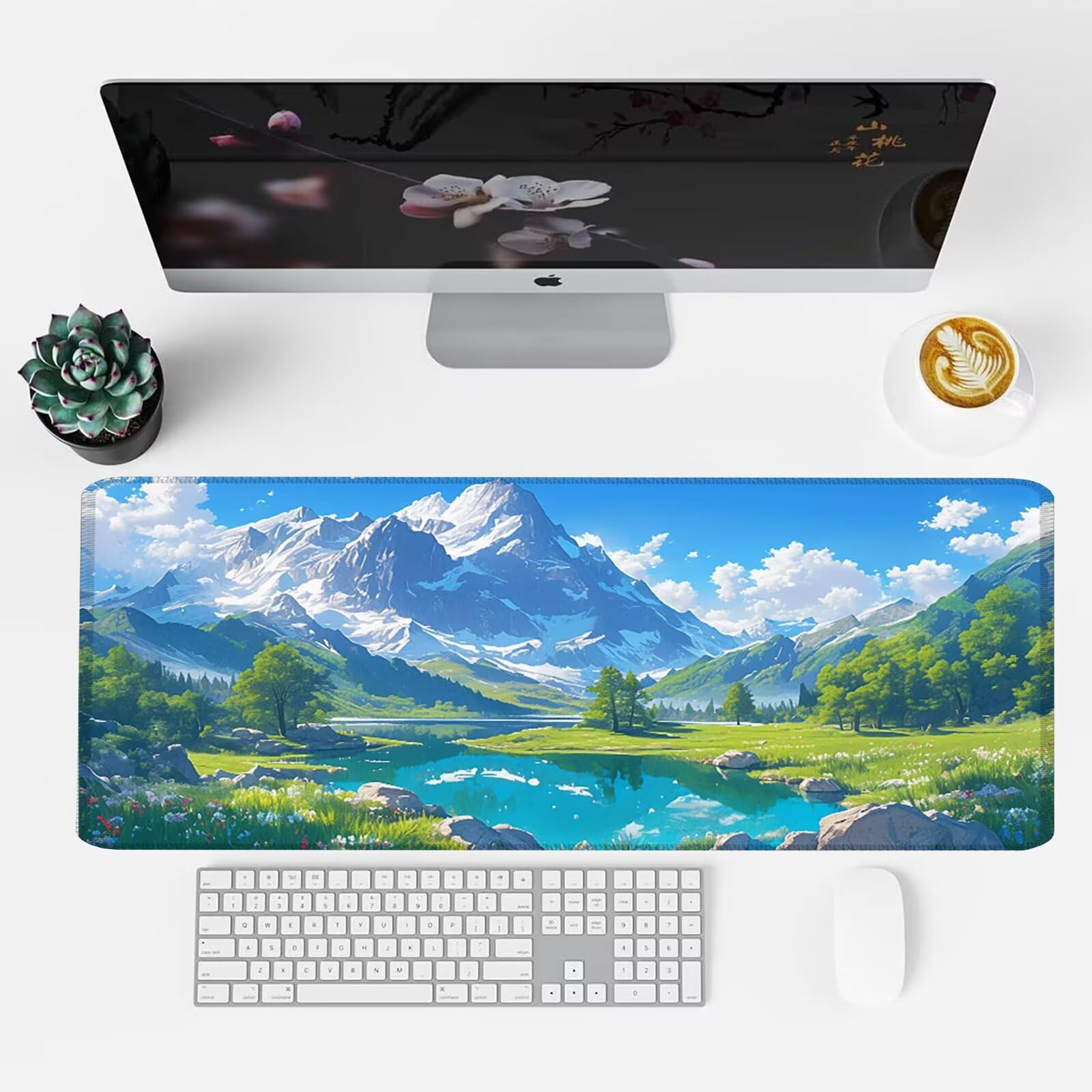 Duża podkładka pod mysz XXL 150 x 80 cm, podkładka pod mysz antypoślizgowa gumowa podstawa ze zszytymi krawędziami, ergonomiczna podkładka pod mysz akcesoria na biurko klawiatura laptop śnieżny górski
